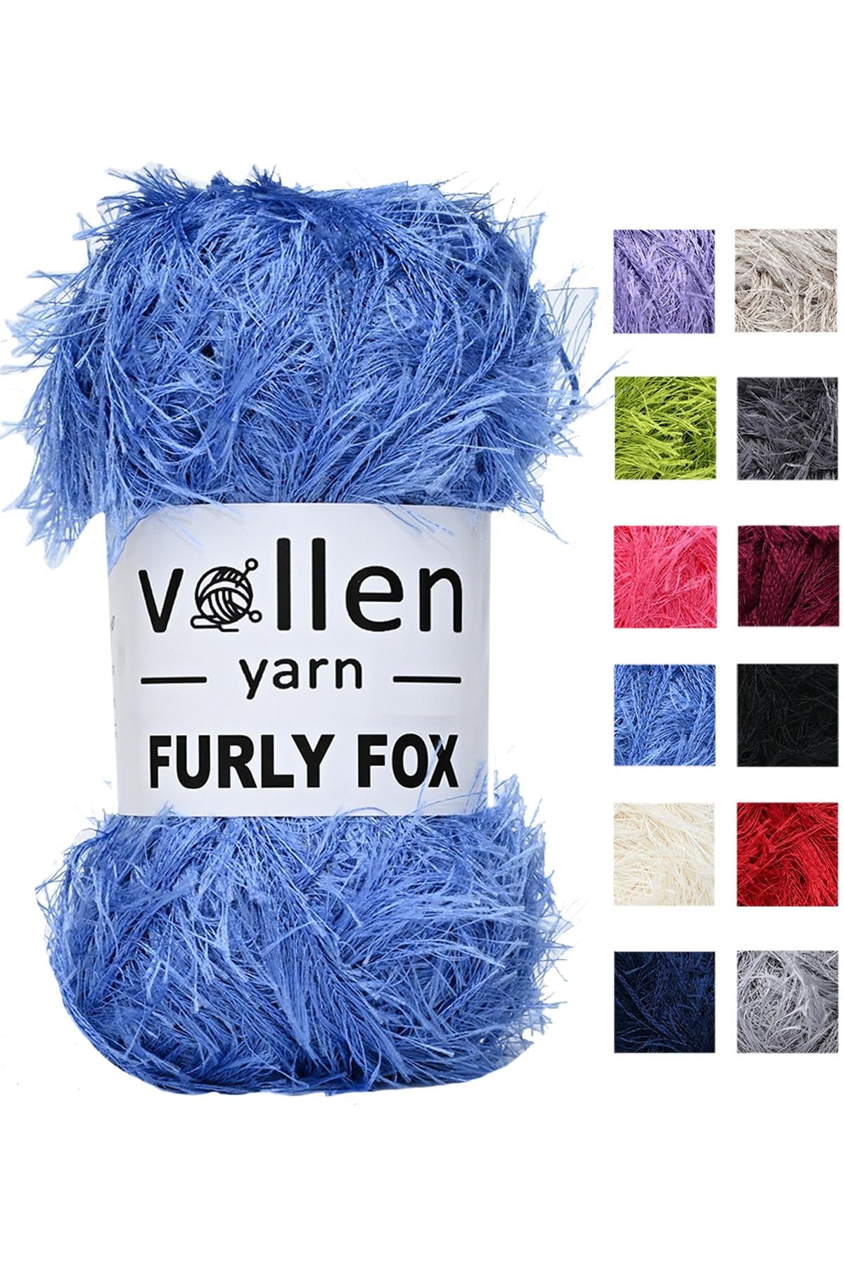 Vollen Yarn Furly Fox El Örgü İpi Hırka Kazak İpliği,Tuylu ip,Pelus ,Sakalli ,Battaniye ve Paspas ipi, MAVİ