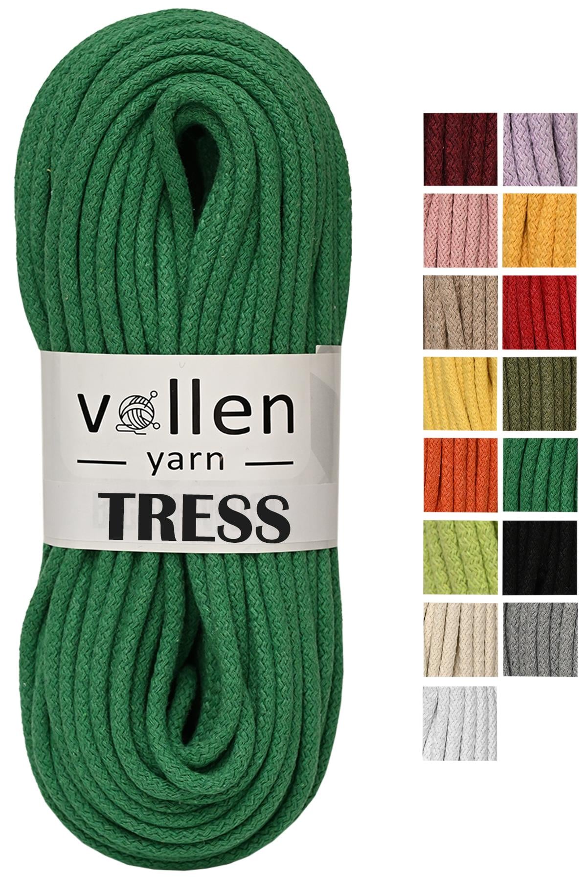 Vollen Yarn Makrome Tress İp, 10 METRE  Kordon Kaytan Dokuma İpi,Sepet İpi,Çok Amaçlı ip,YEŞİL