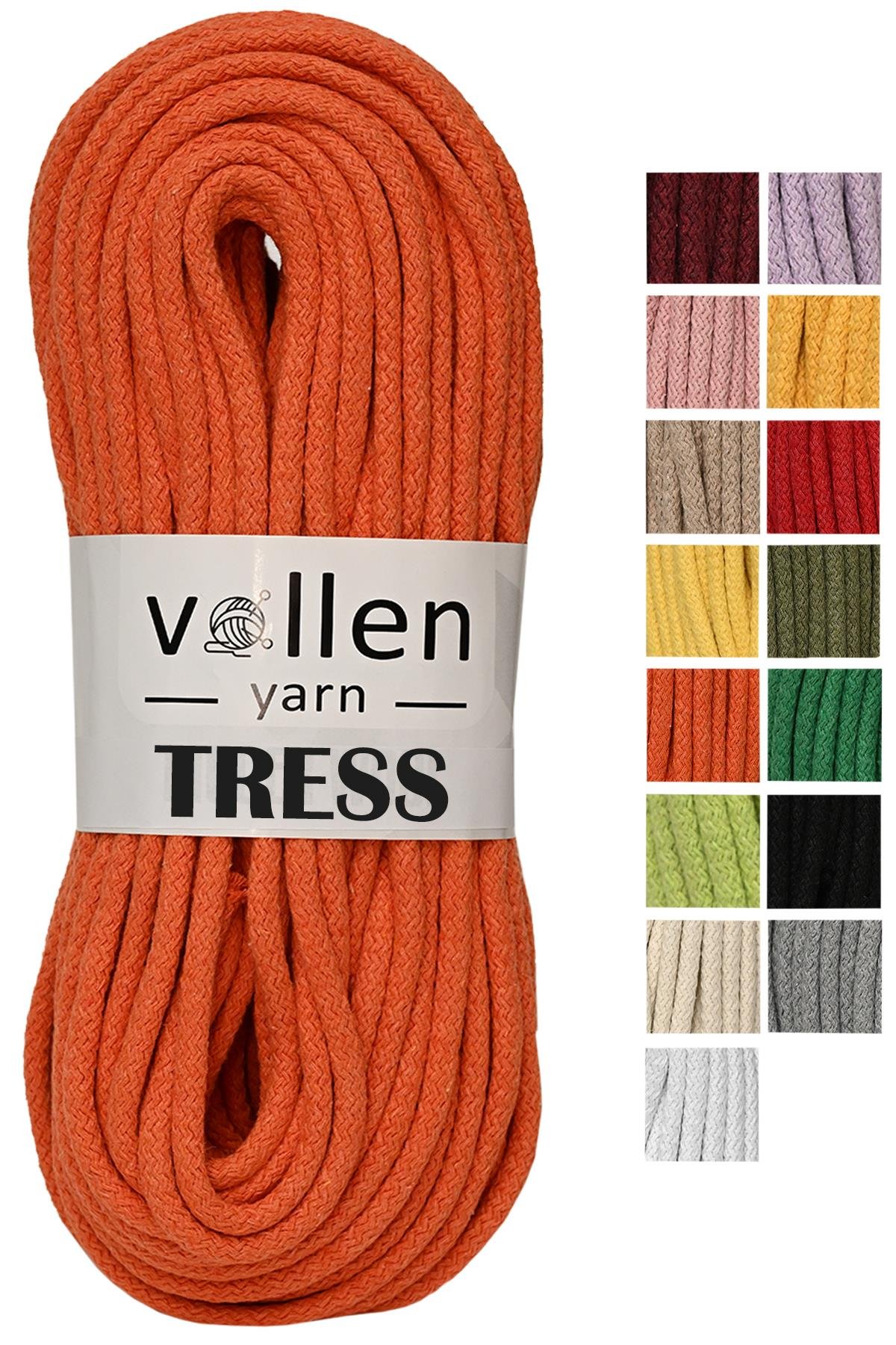 Vollen Yarn Makrome Tress İp, 10 METRE  Kordon Kaytan Dokuma İpi,Sepet İpi,Çok Amaçlı ip,TURUNCU
