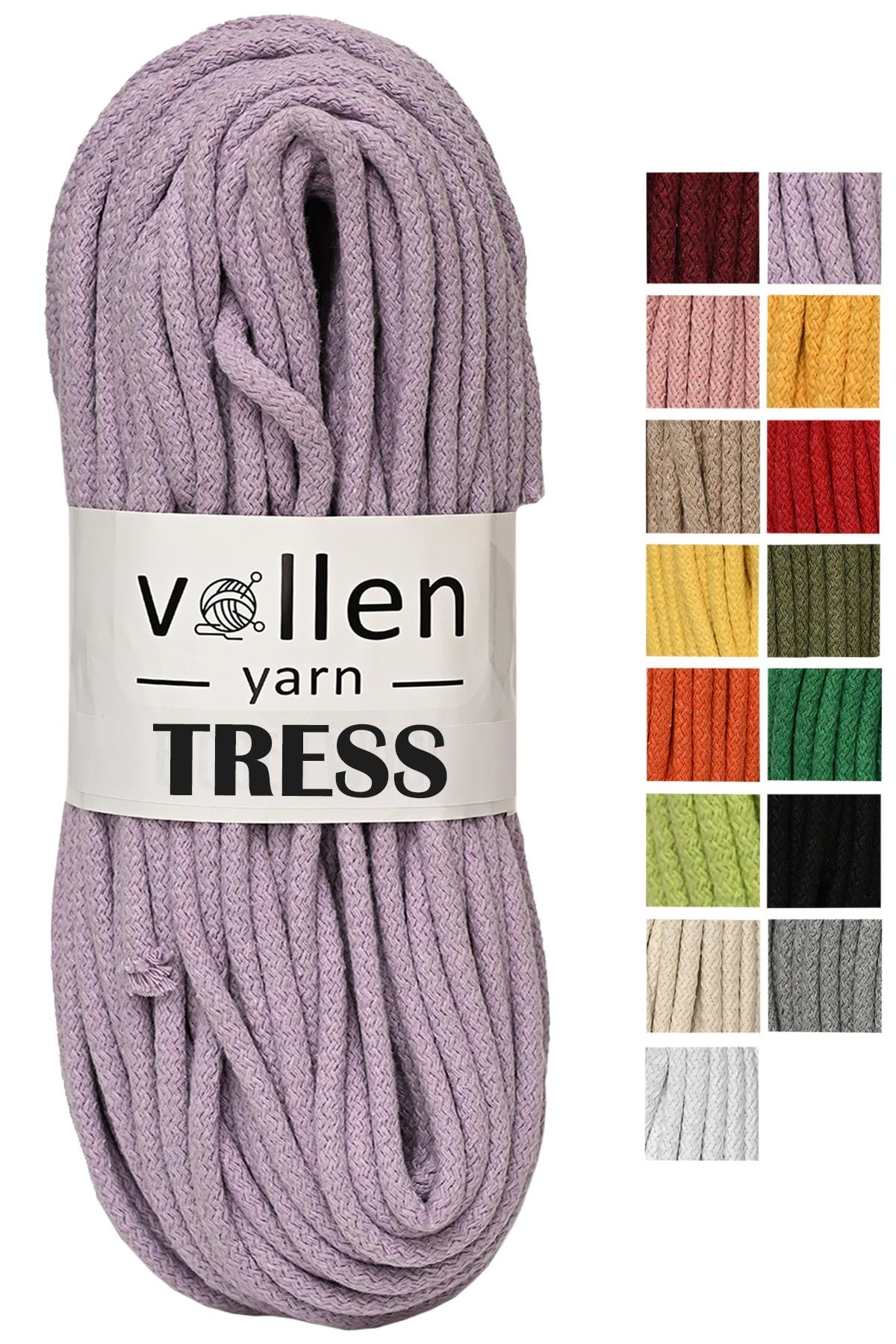 Vollen Yarn Makrome Tress İp, 10 METRE  Kordon Kaytan Dokuma İpi,Sepet İpi,Çok Amaçlı ip,LİLA