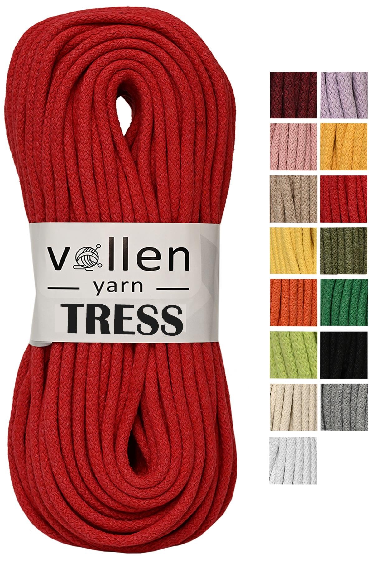 Vollen Yarn Makrome Tress İp, 10 METRE  Kordon Kaytan Dokuma İpi,Sepet İpi,Çok Amaçlı ip,KIRMIZI