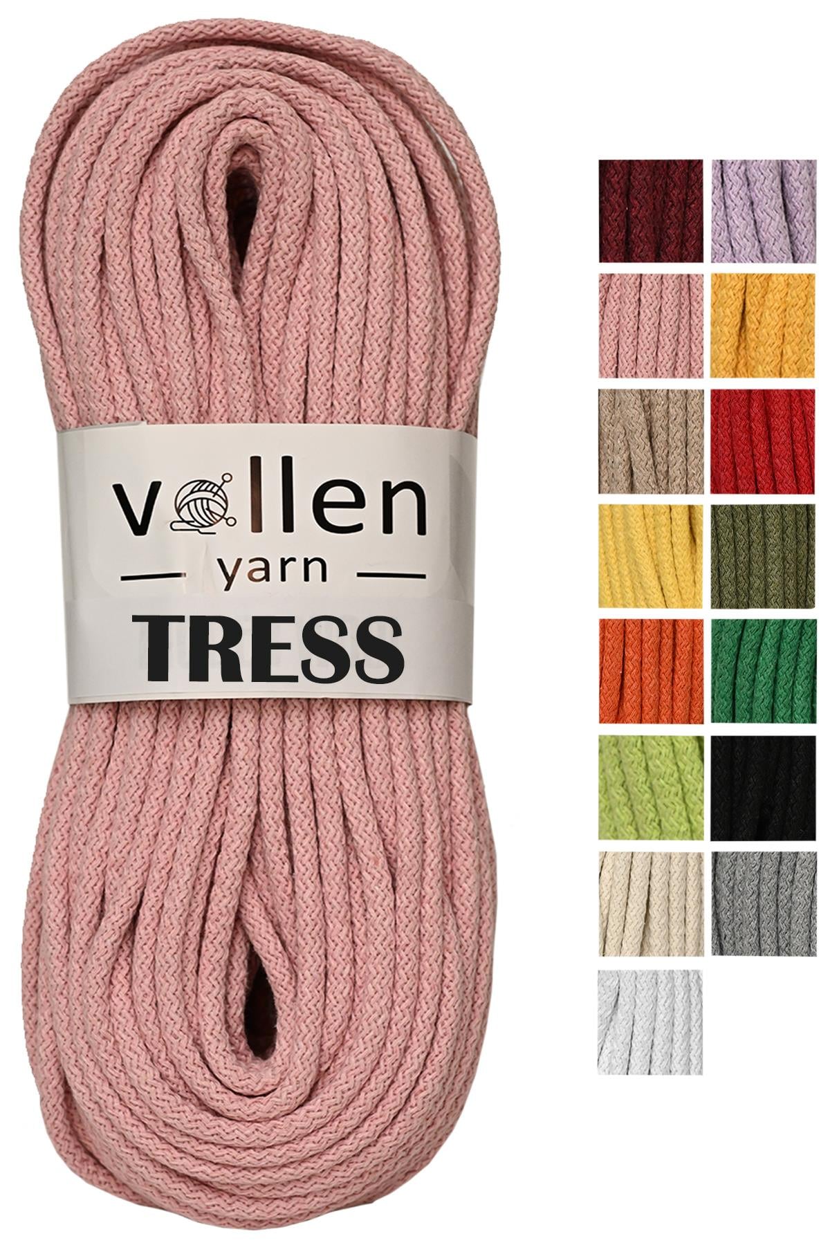 Vollen Yarn Makrome Tress İp, 10 METRE  Kordon Kaytan Dokuma İpi,Sepet İpi,Çok Amaçlı ip,PEMBE