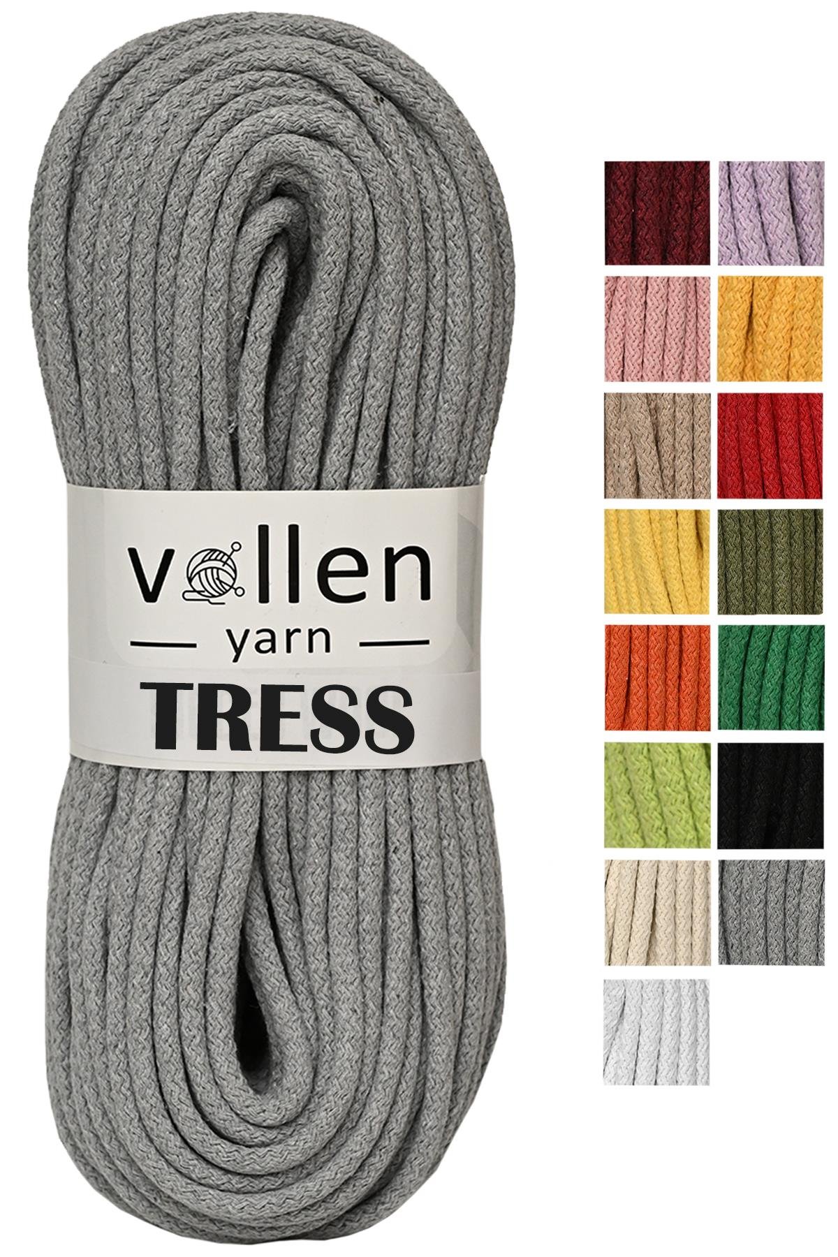Vollen Yarn Makrome Tress İp, 10 METRE  Kordon Kaytan Dokuma İpi,Sepet İpi,Çok Amaçlı ip,GRİ