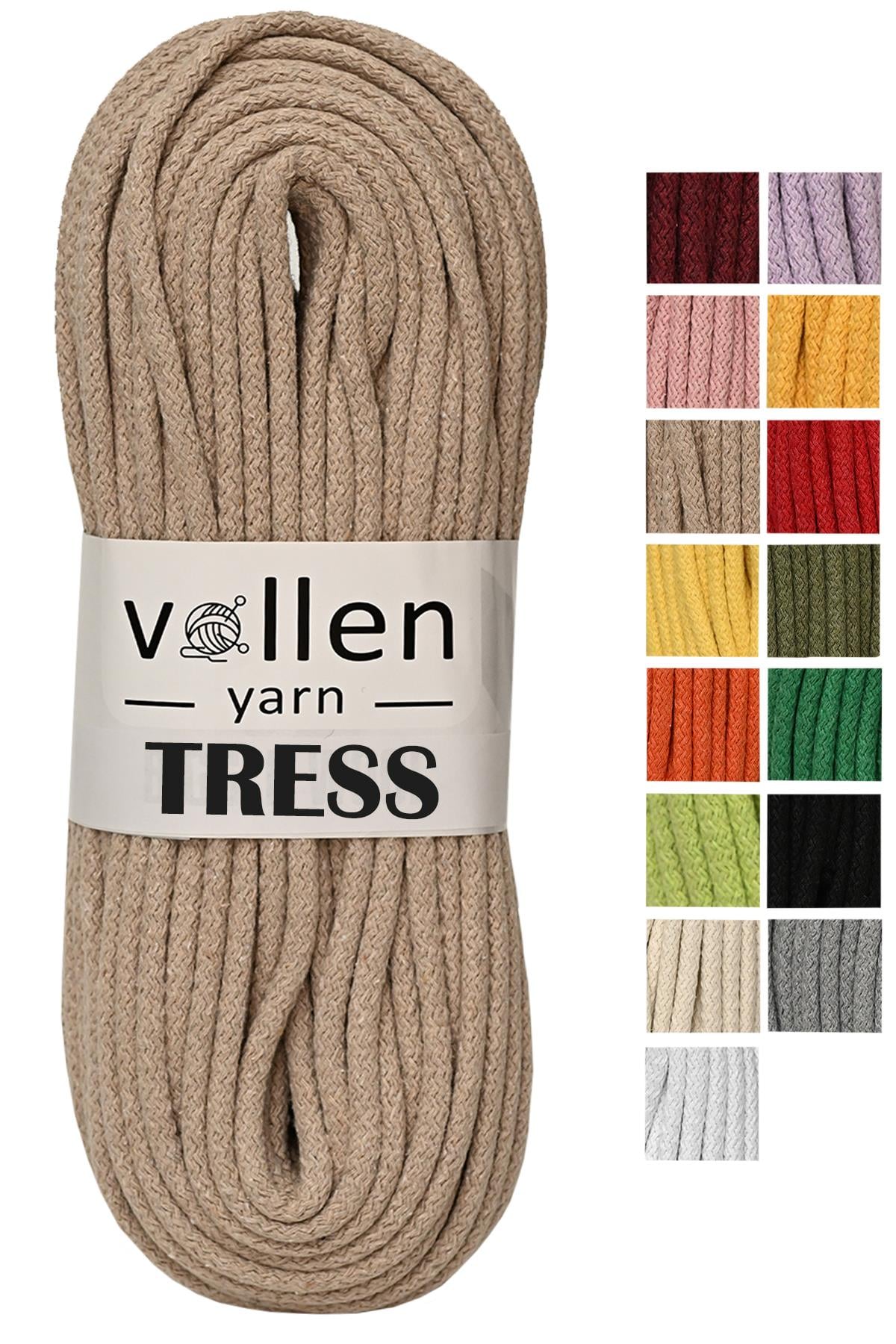Vollen Yarn Makrome Tress İp, 10 METRE  Kordon Kaytan Dokuma İpi,Sepet İpi,Çok Amaçlı ip,BEJ