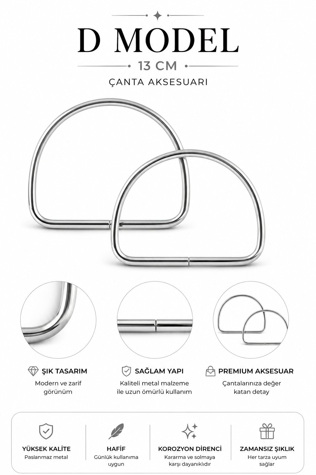 Vollen Yarn METAL ÇANTA SAPI D MODEL 13x10 cm , Gümüş