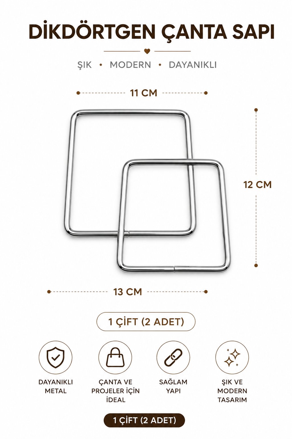 Vollen Yarn METAL ÇANTA SAPI KARE 11 CM ,Gümüş