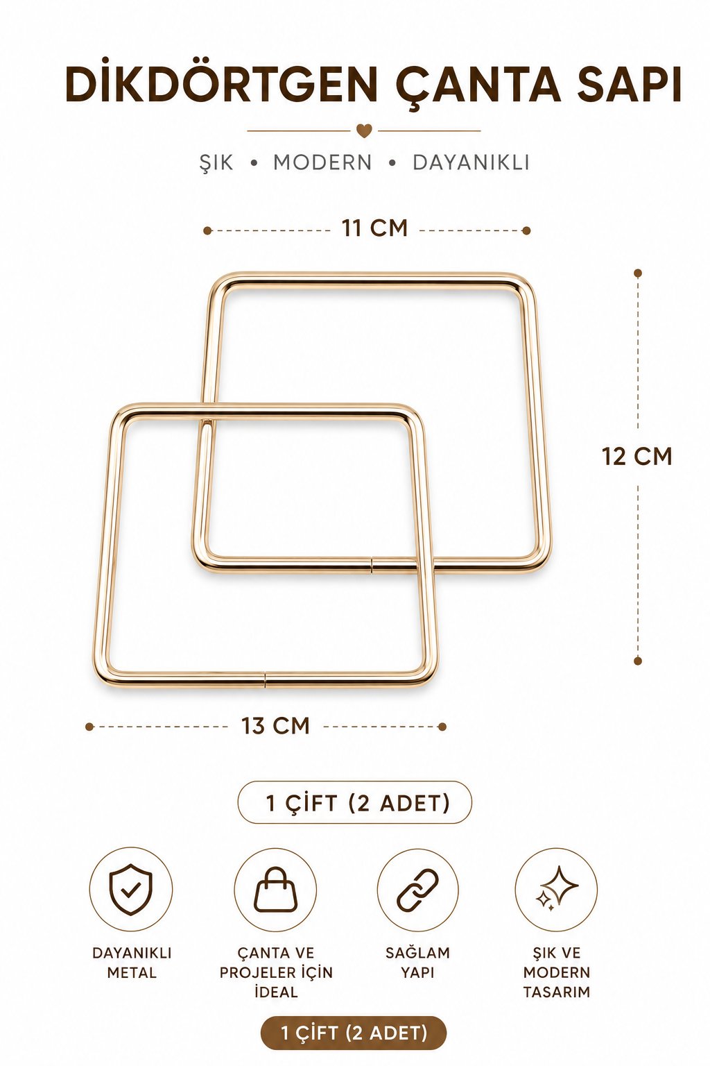 Vollen Yarn METAL ÇANTA SAPI KARE 11 CM ,Altın