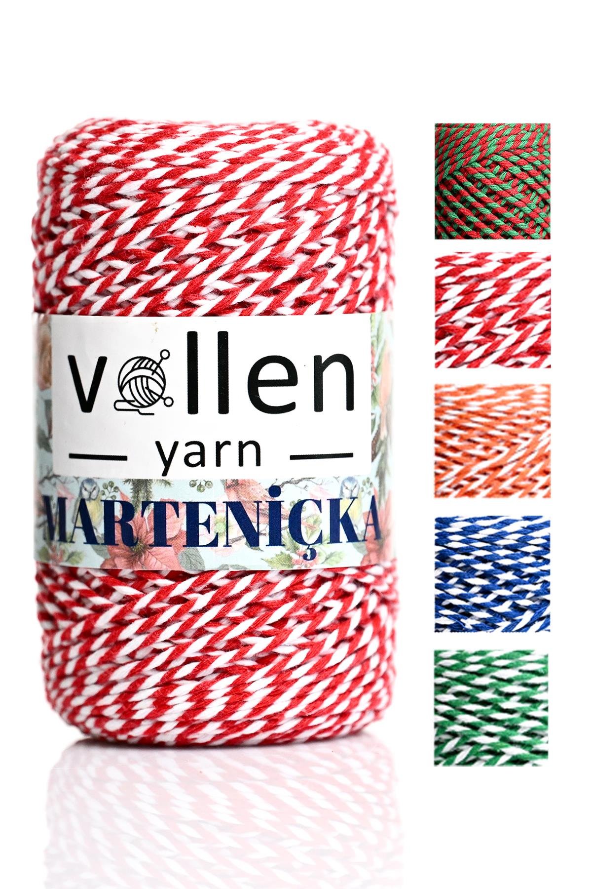 Vollen Yarn Premium 175 Metre 200 G Marteniçka Ipi,Hediye Paketleme Ipi,Kırmızı Beyaz