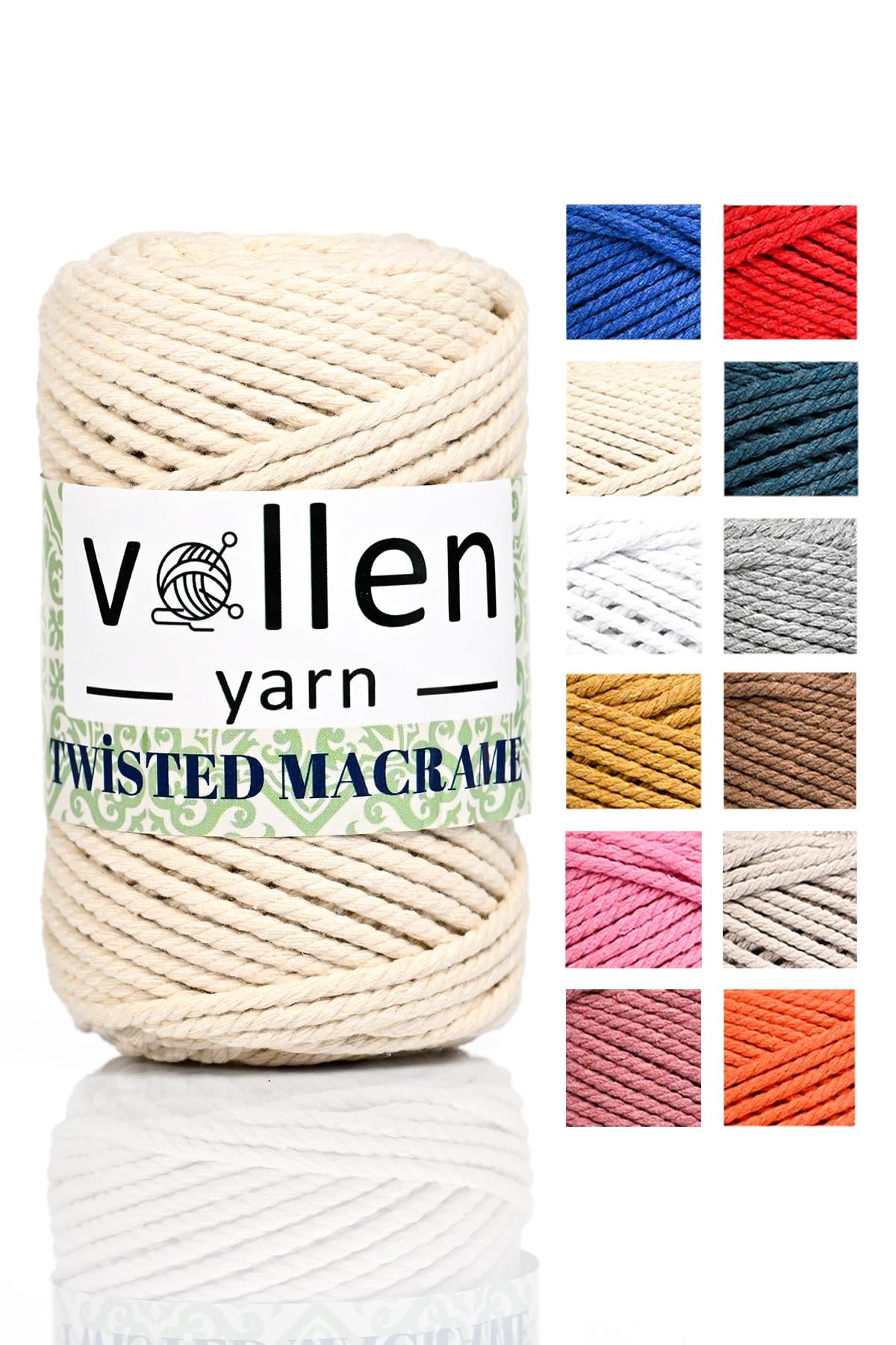 vollen yarn Premium 3 Büküm, Taranan Makrome, Pamuk Makrame, Halat İp, Üç Büküm, Hobi İpi, 250Gr, Krem