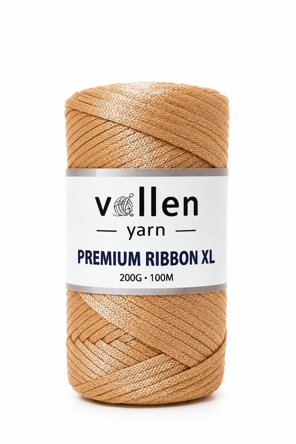 Vollen Yarn Premium 4mm Polyester Ribbon İpi 200Gr/100Mt, BEJ