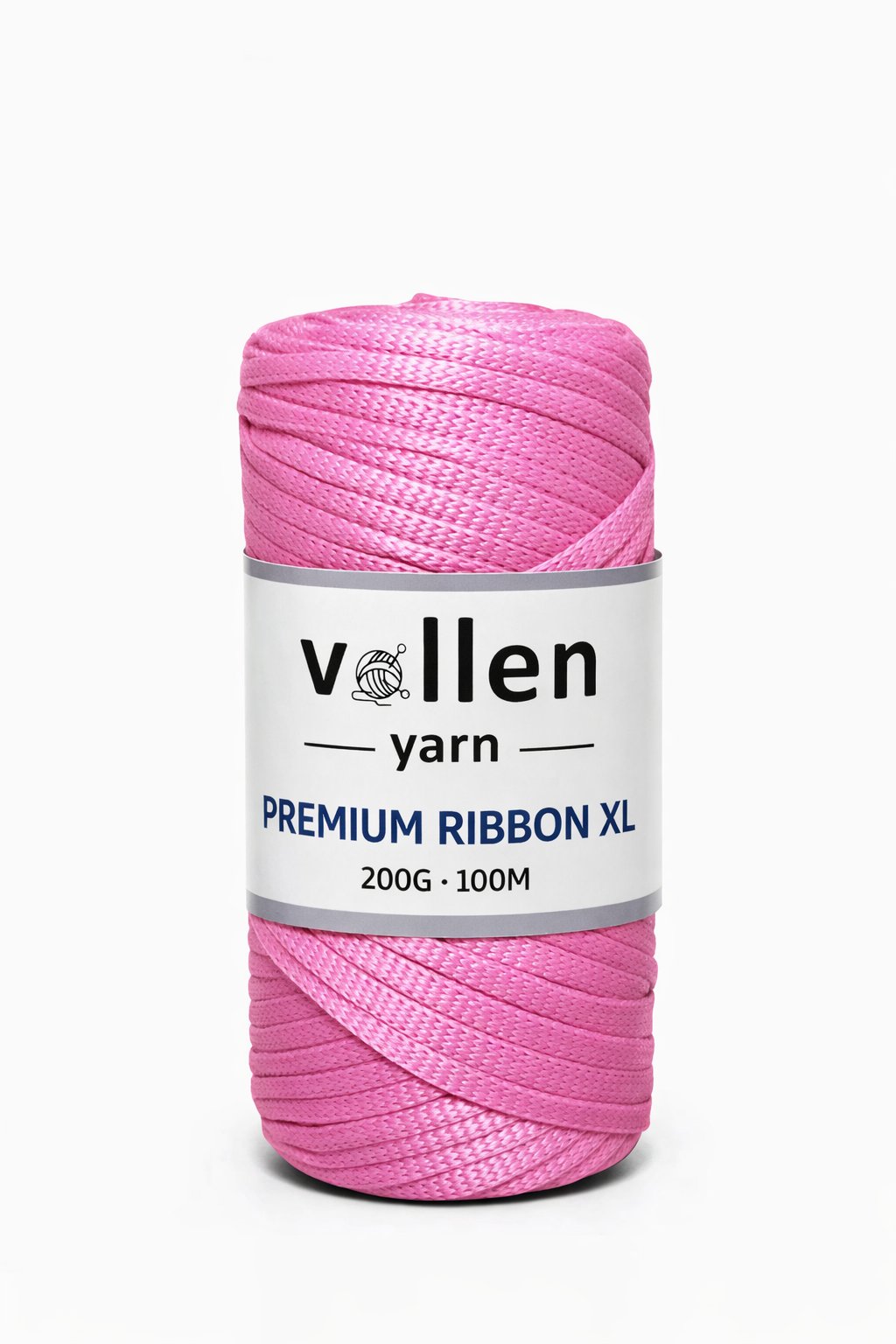 Vollen Yarn Premium 4mm Polyester Ribbon İpi 200Gr/100Mt, Pembe