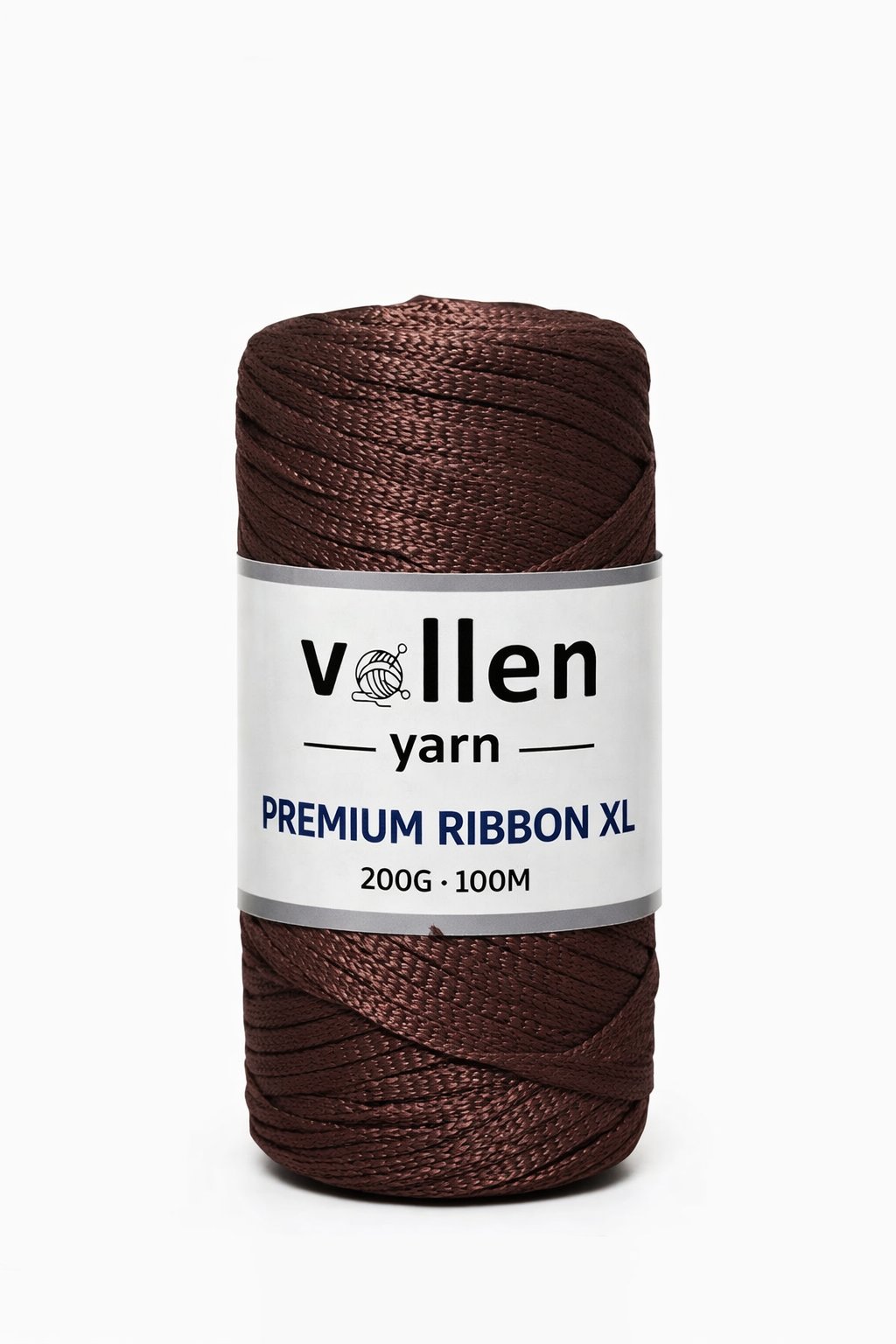 Vollen Yarn Premium 4mm Polyester Ribbon İpi 200Gr/100Mt, Kahverengi