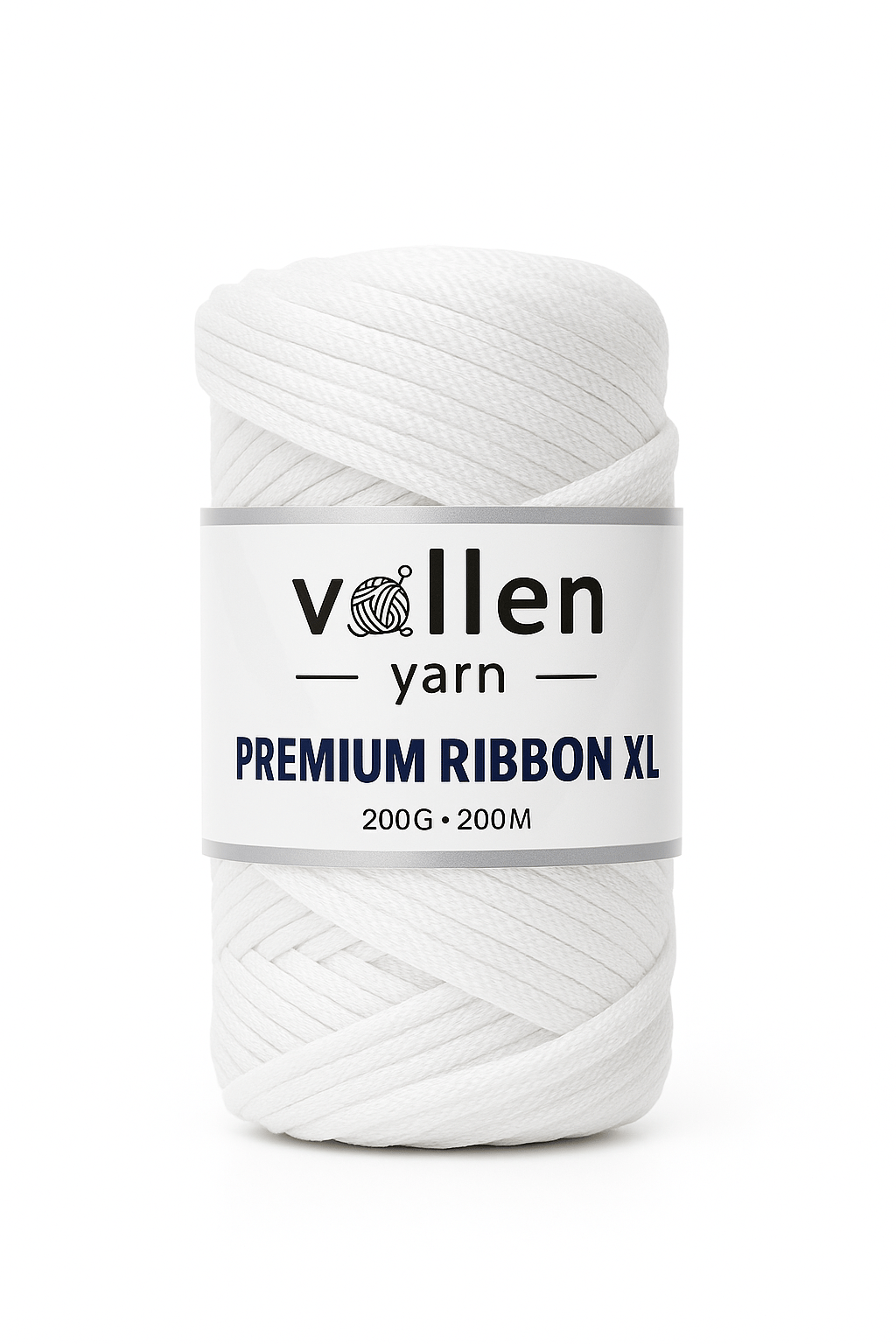 Vollen Yarn Premium 4mm Polyester Ribbon İpi 200Gr/100Mt, Beyaz