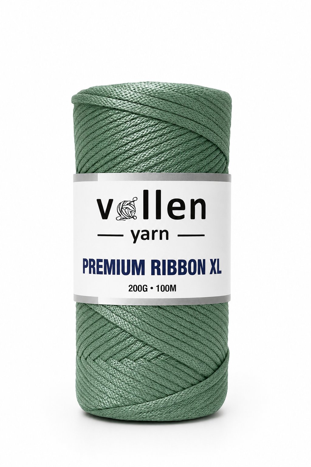 Vollen Yarn Premium 4mm Polyester Ribbon İpi 200Gr/100Mt, SU YEŞİLİ
