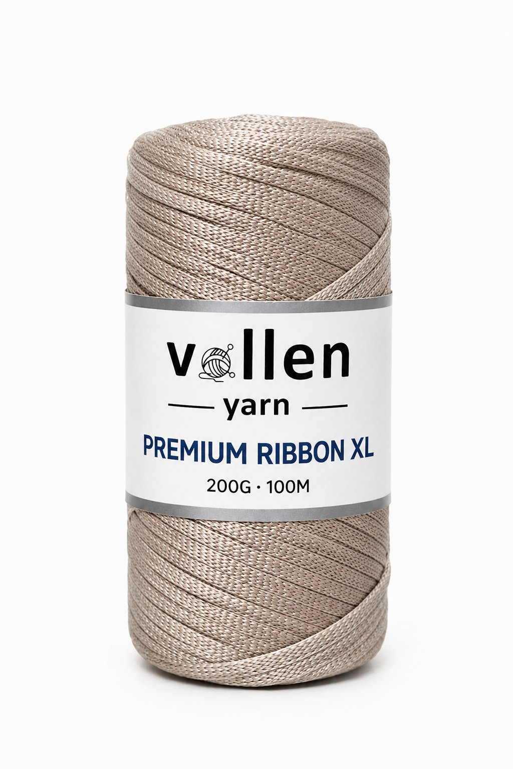 Vollen Yarn Premium 4mm Polyester Ribbon İpi 200Gr/100Mt, Açık Taş