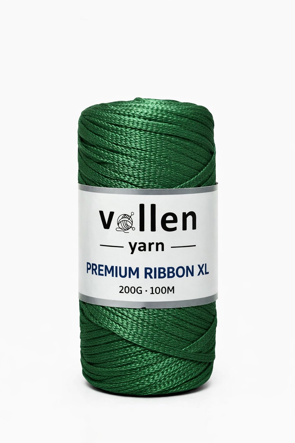 Vollen Yarn Premium 4mm Polyester Ribbon İpi 200Gr/100Mt, Yeşil
