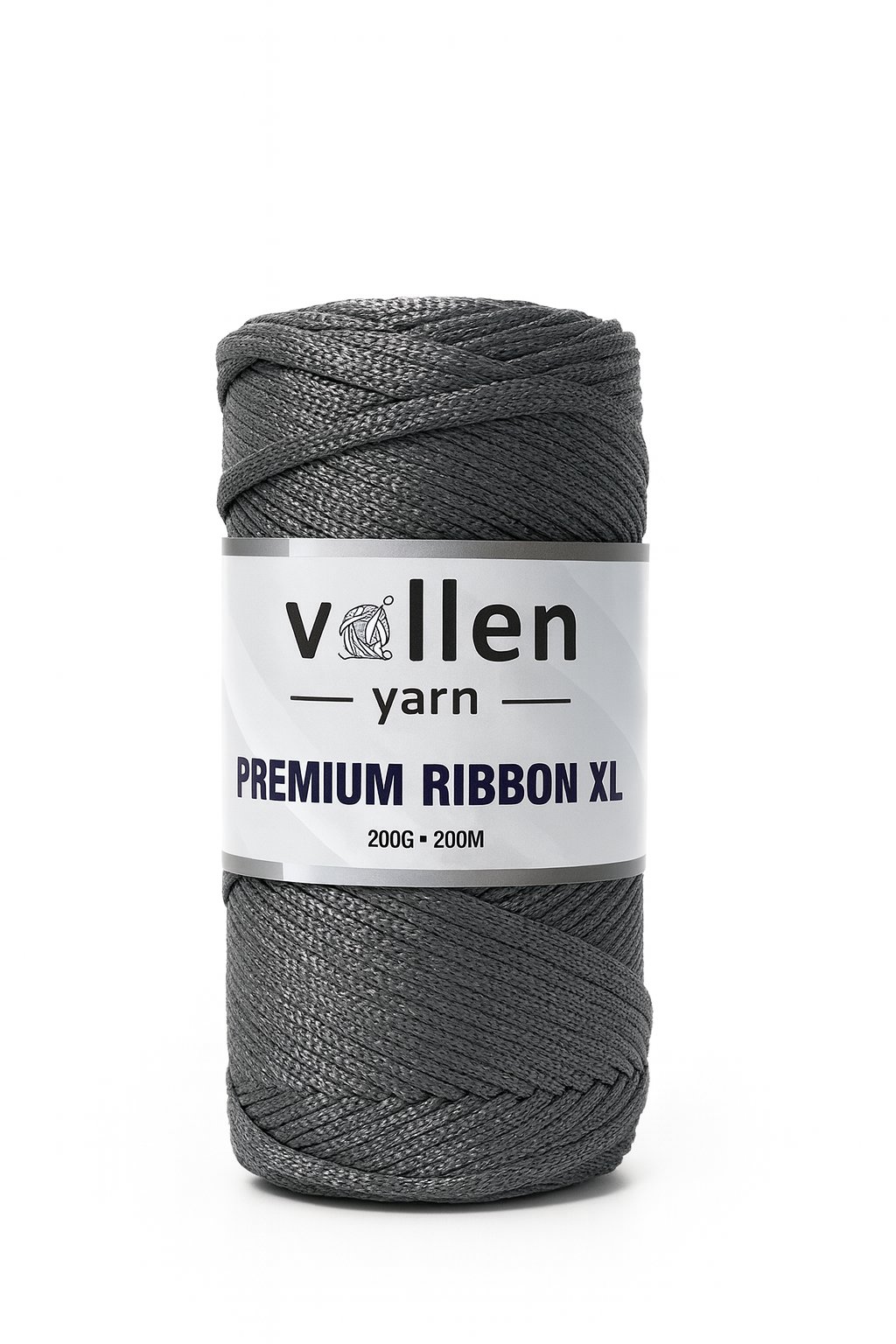 Vollen Yarn Premium 4mm Polyester Ribbon İpi 200Gr/100Mt, GRİ