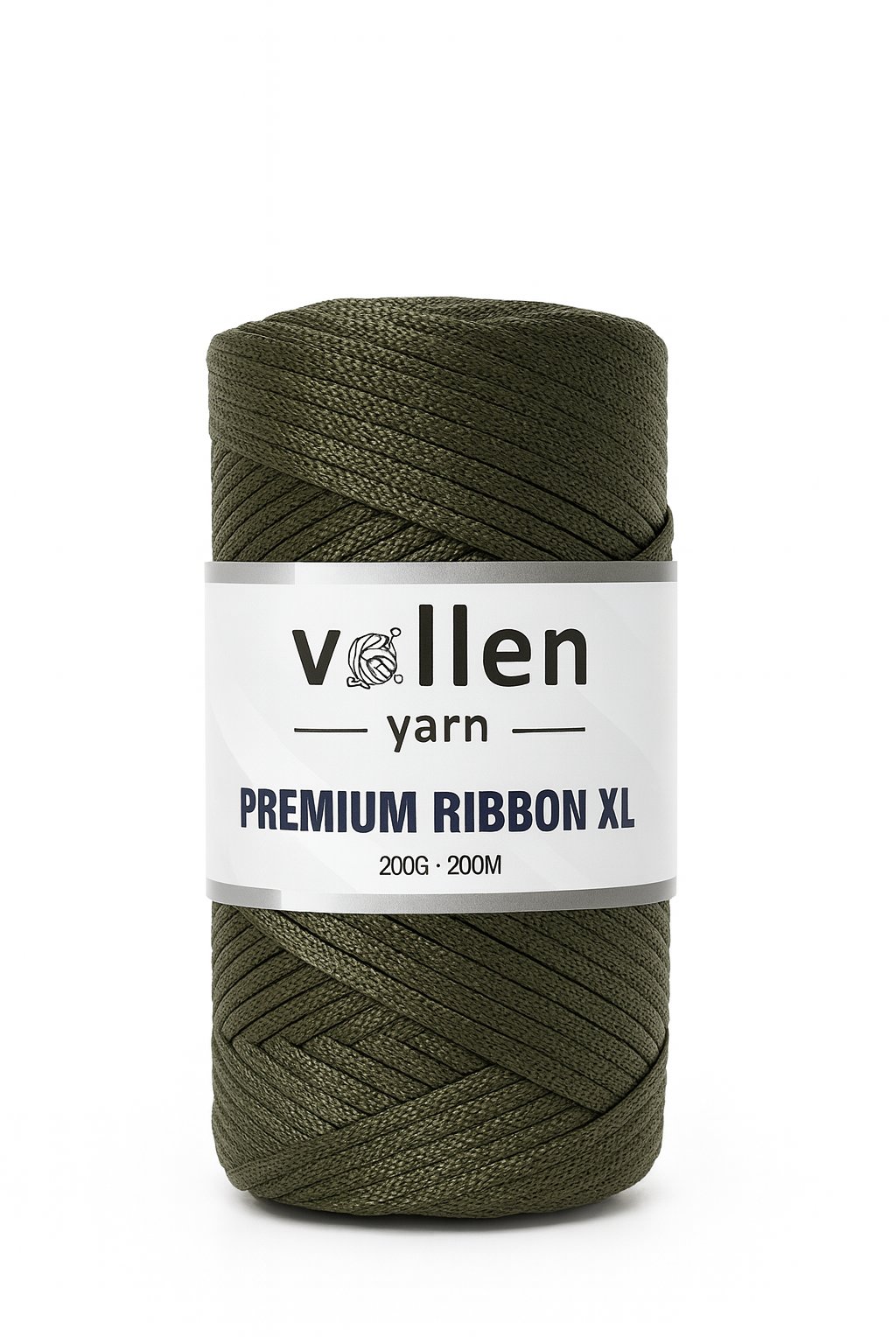 Vollen Yarn Premium 4mm Polyester Ribbon İpi 200Gr/100Mt, HAKİ
