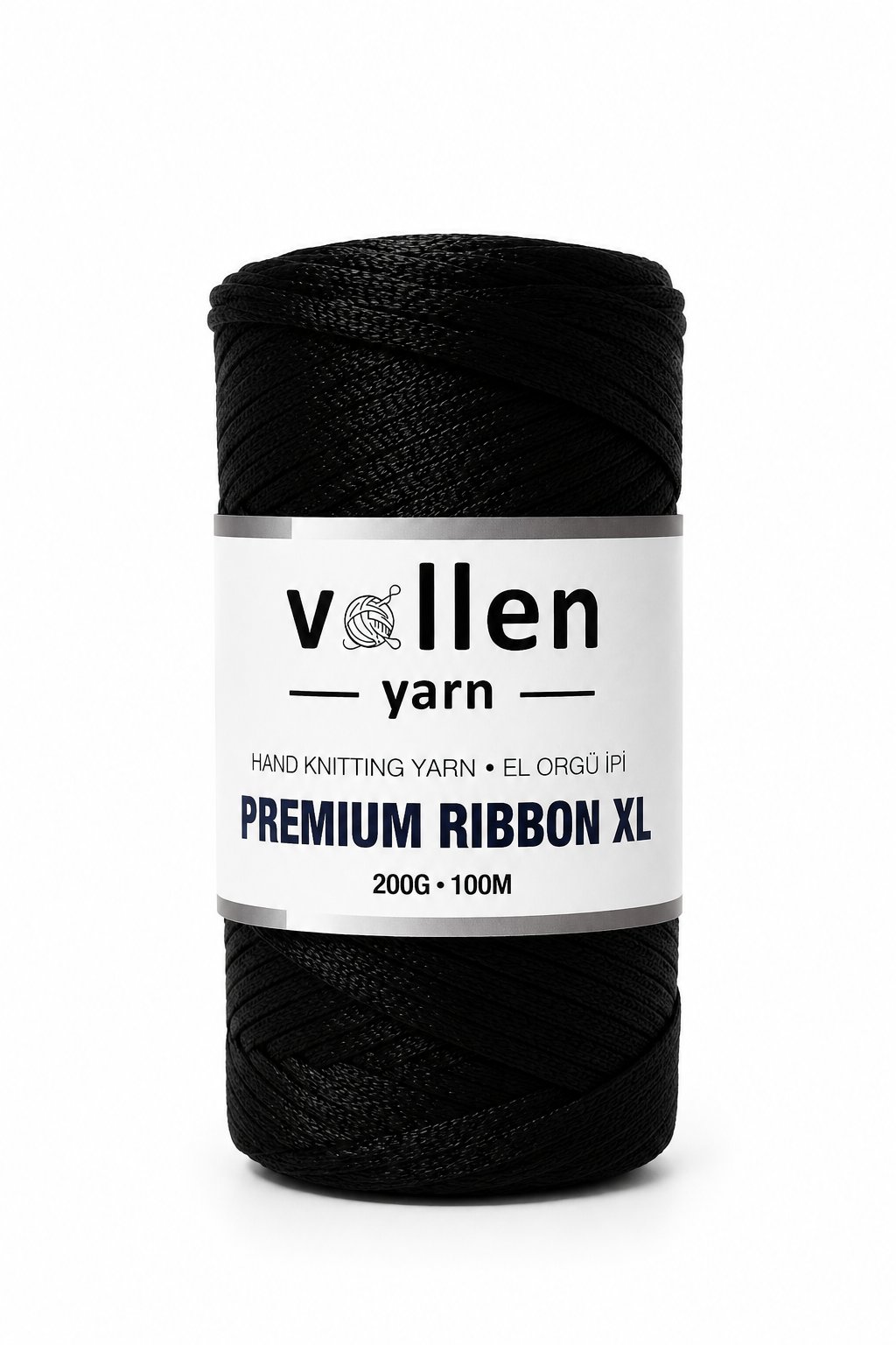 Vollen Yarn Premium 4mm Polyester Ribbon İpi 200Gr/100Mt, SİYAH