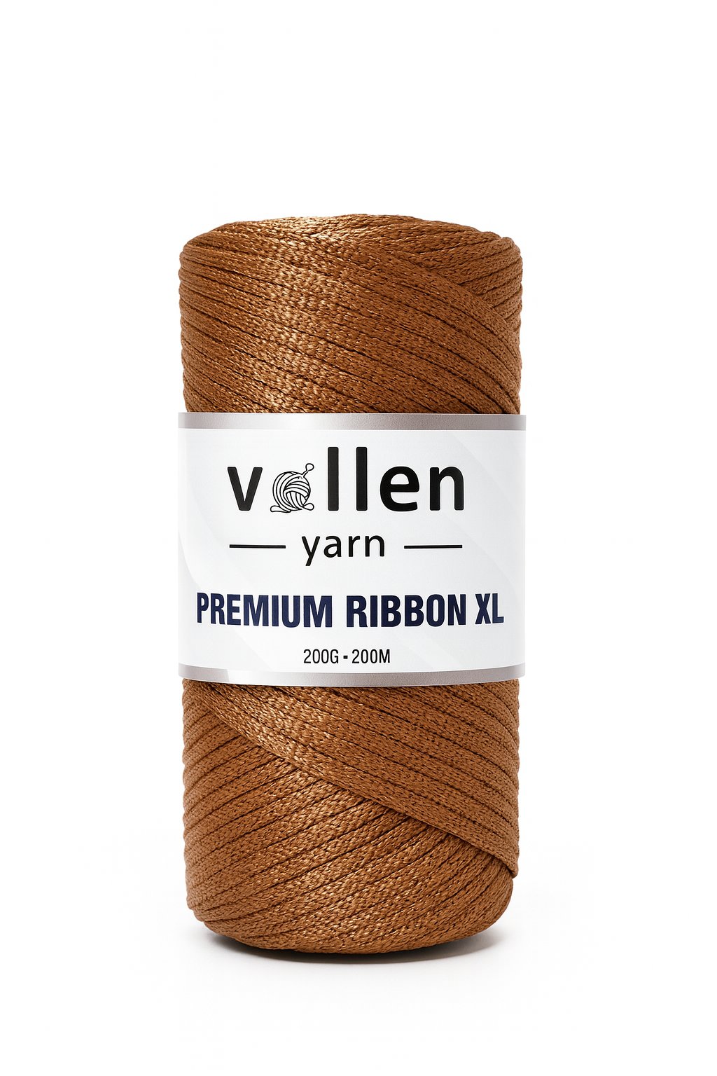 Vollen Yarn Premium 4mm Polyester Ribbon İpi 200Gr/100Mt, KAHVERENGİ