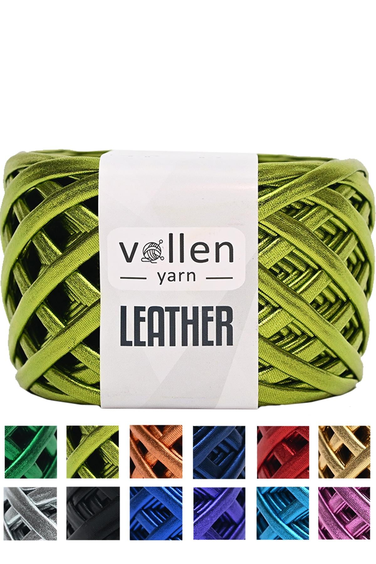 Vollen Yarn Premium Metalik Deri Rafya İp 120Gr/60Mt,YEŞİL