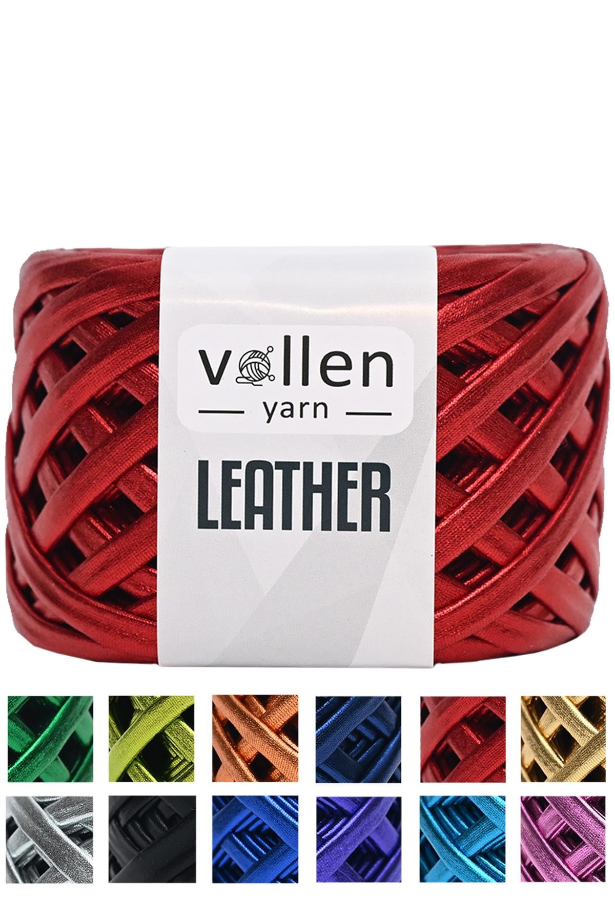 Vollen Yarn Premium Metalik Deri Rafya İp 120Gr/60Mt,KIRMIZI