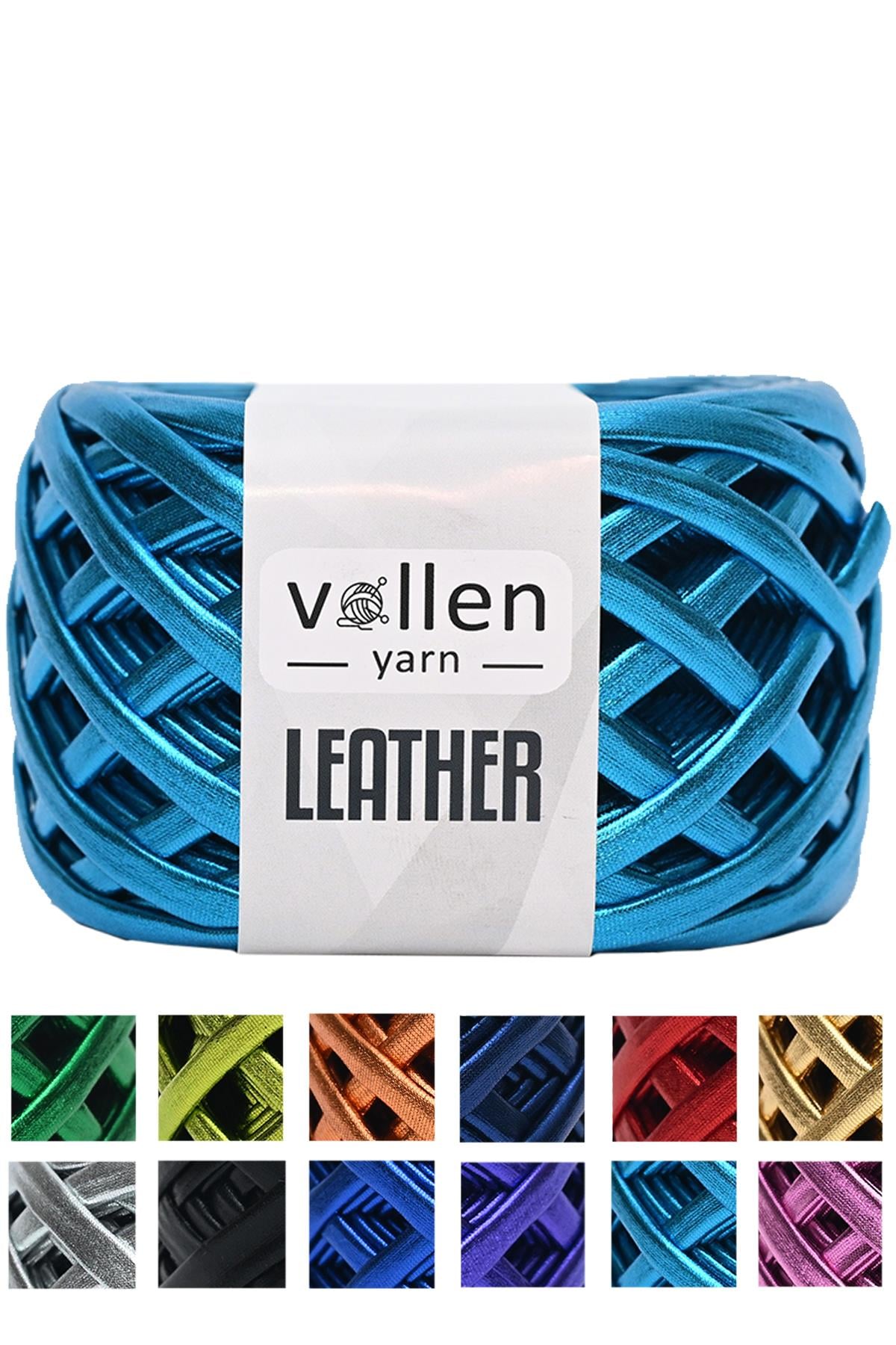 Vollen Yarn Premium Metalik Deri Rafya İp 120Gr/60Mt,MAVİ