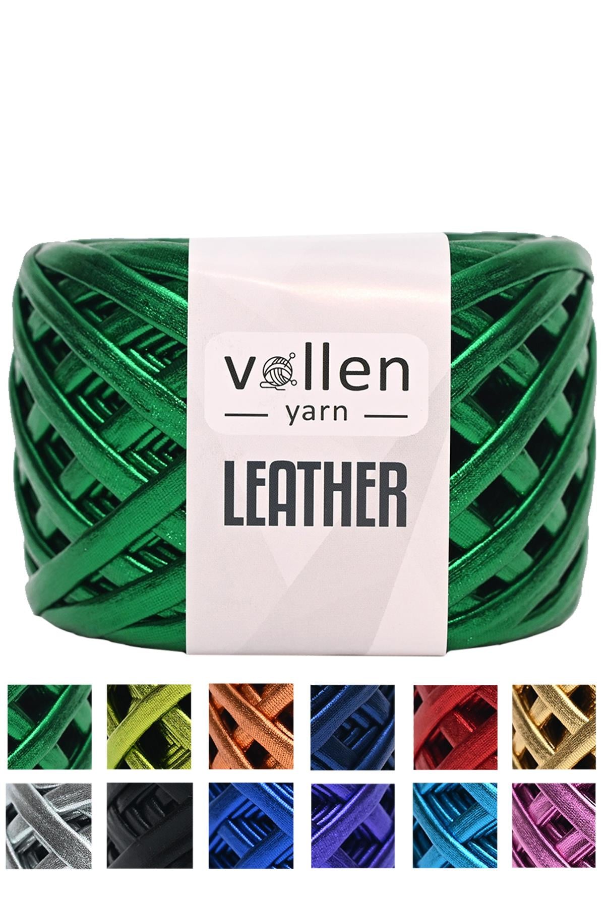 Vollen Yarn Premium Metalik Deri Rafya İp 120Gr/60Mt,YEŞİL