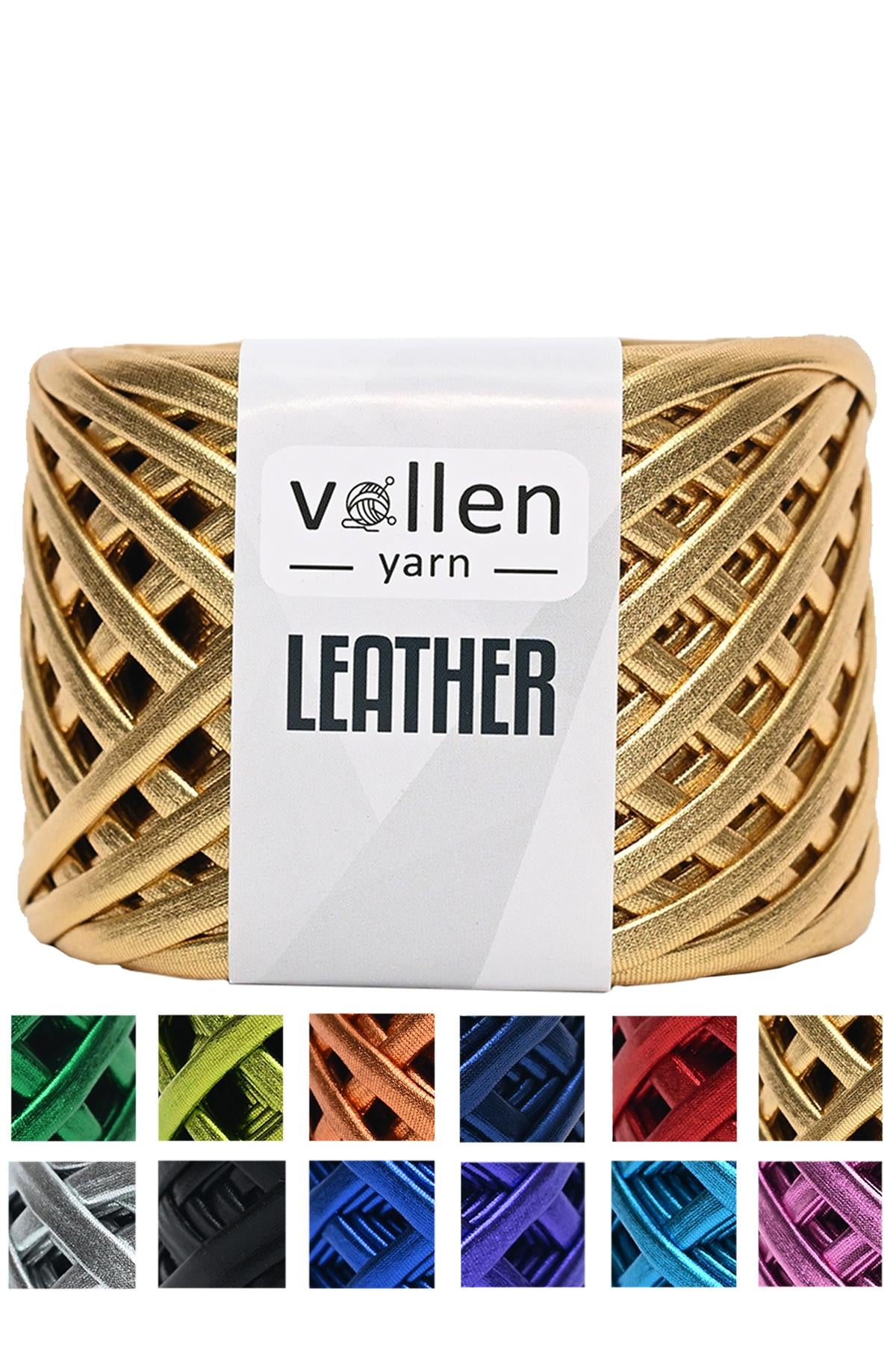 Vollen Yarn Premium Metalik Deri Rafya İp 120Gr/60Mt,ALTIN SARI