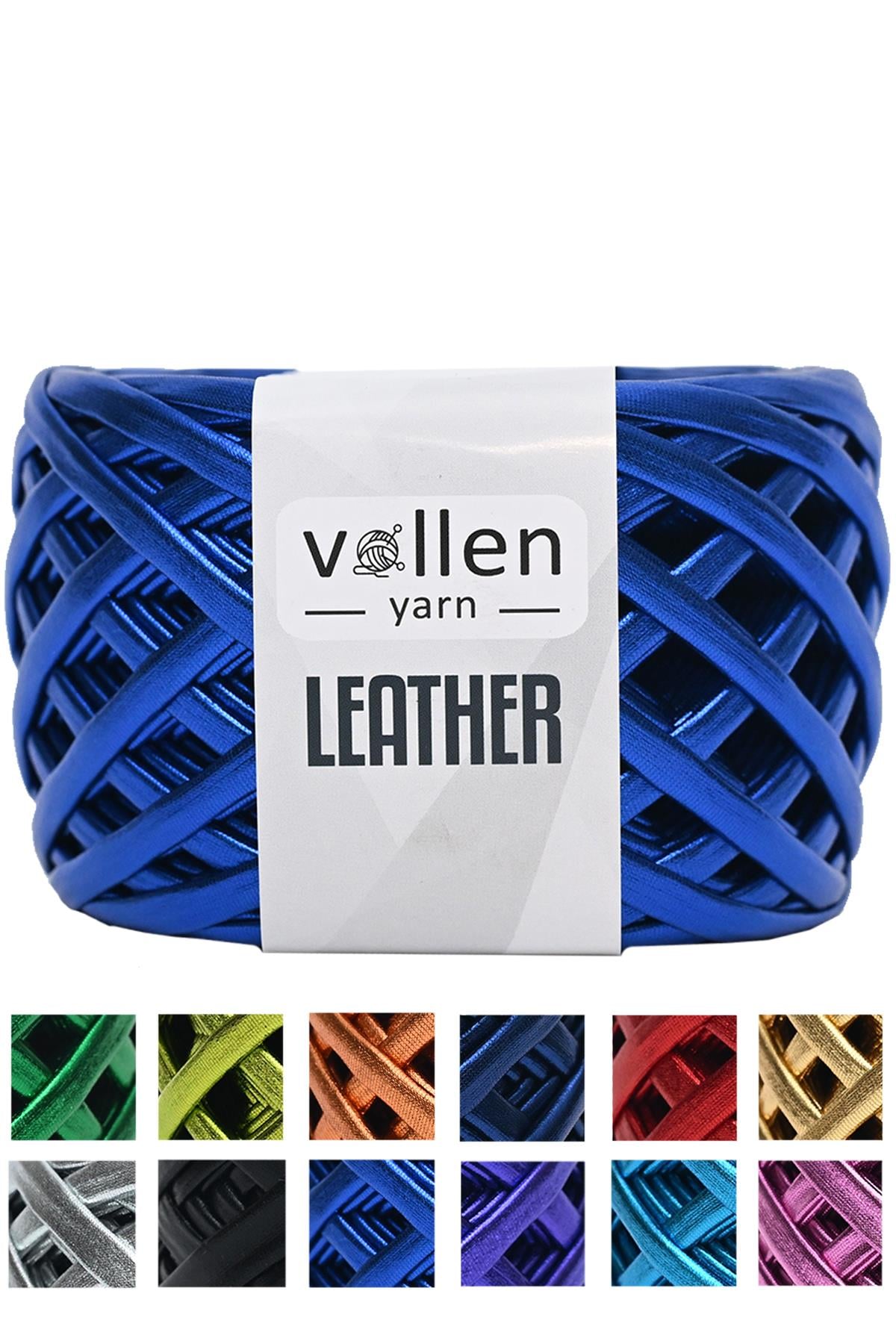Vollen Yarn Premium Metalik Deri Rafya İp 120Gr/60Mt,SAKS MAVİ