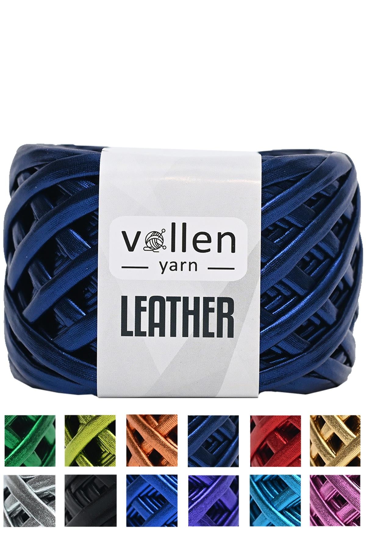 Vollen Yarn Premium Metalik Deri Rafya İp 120Gr/60Mt,LACİVERT