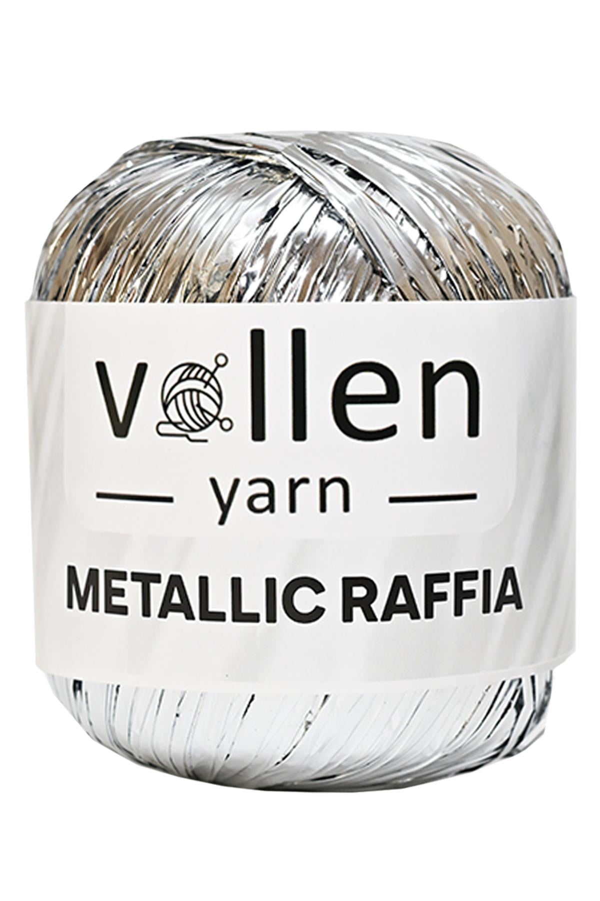 Vollen Yarn Premium Metalik Suni Rafya, Abiye Çanta İpi,Gümüş