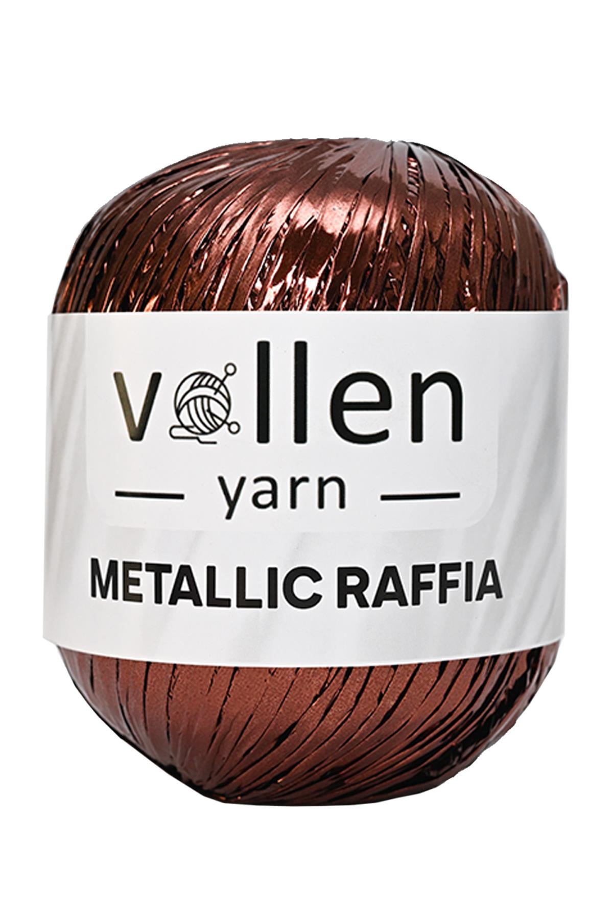 Vollen Yarn Premium Metalik Suni Rafya, Abiye Çanta İpi,Kahverengi