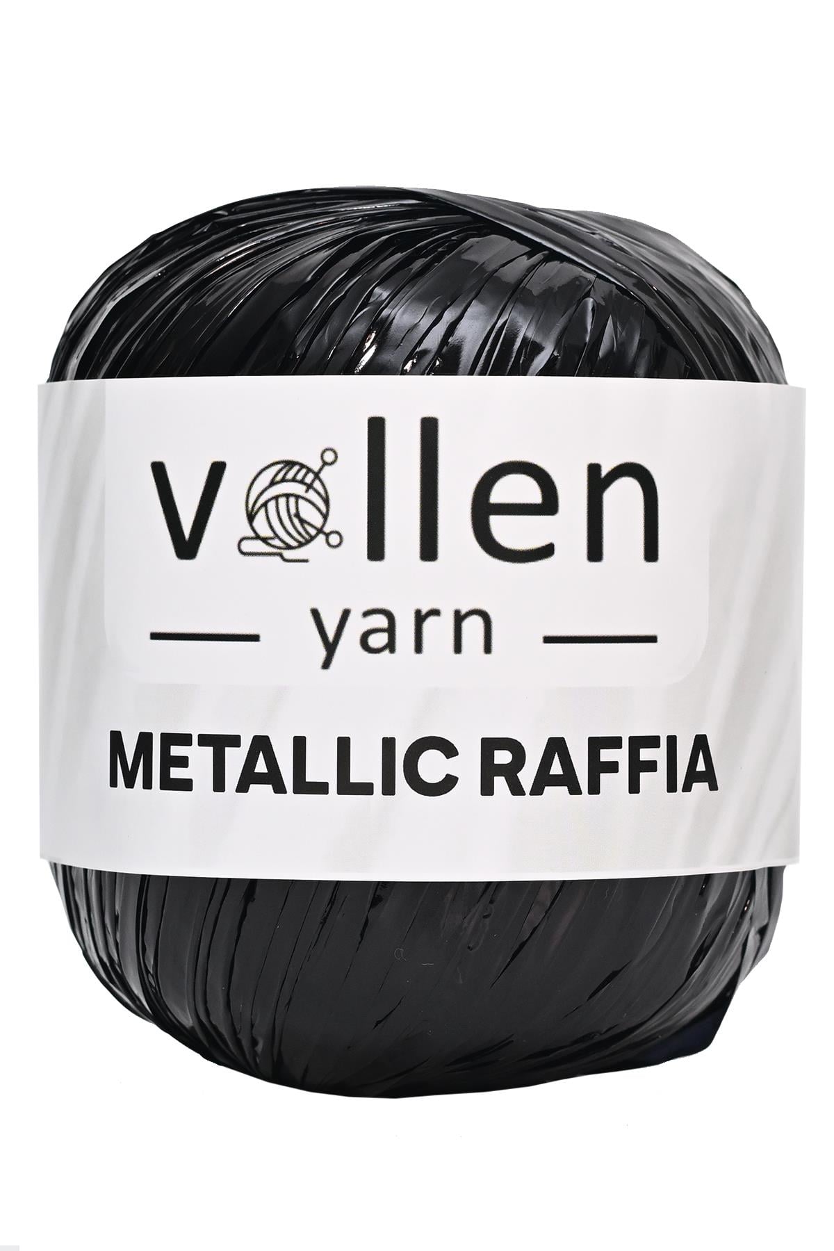 Vollen Yarn Premium Metalik Suni Rafya, Abiye Çanta İpi,Siyah