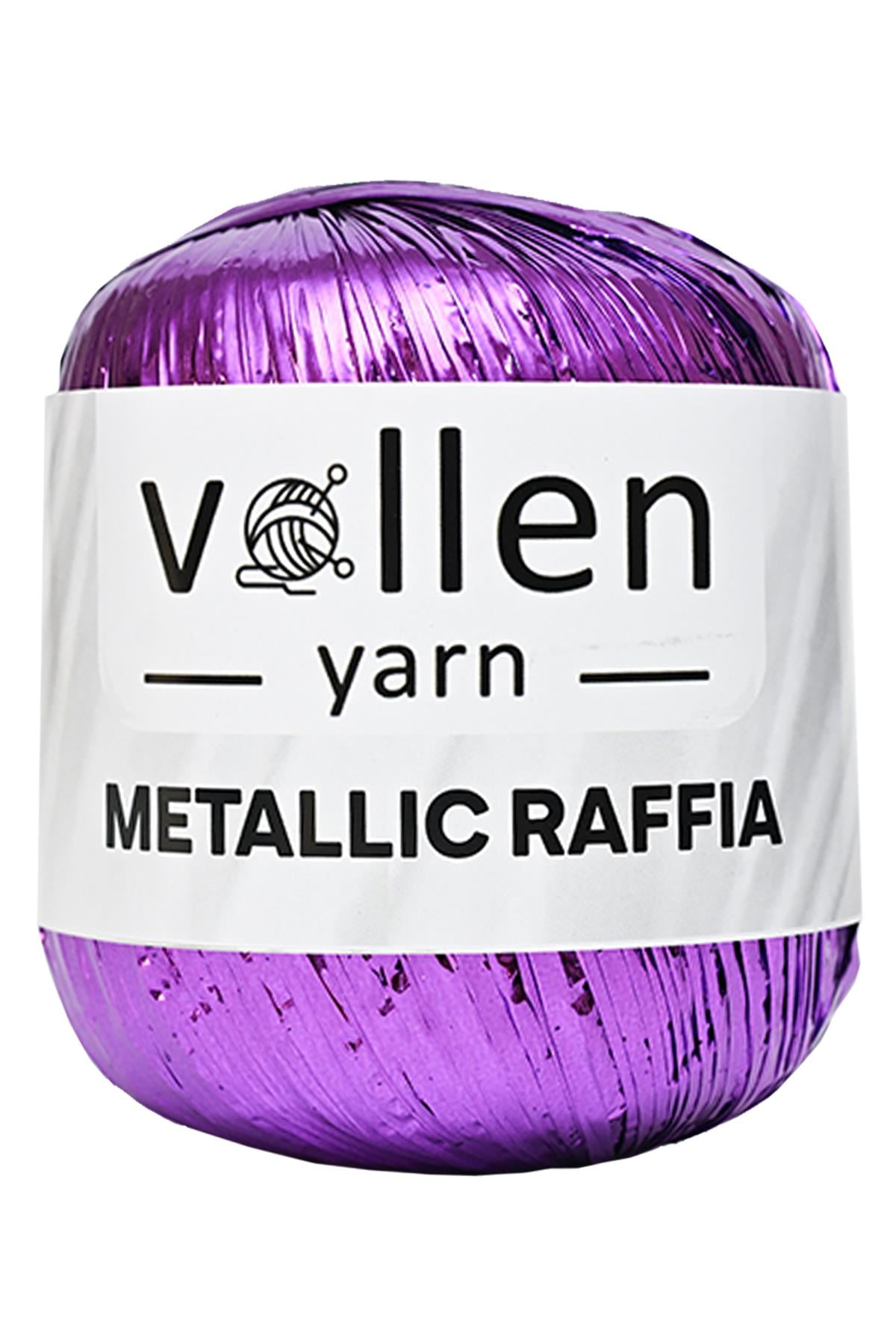 Vollen Yarn Premium Metalik Suni Rafya, Abiye Çanta İpi,Mor