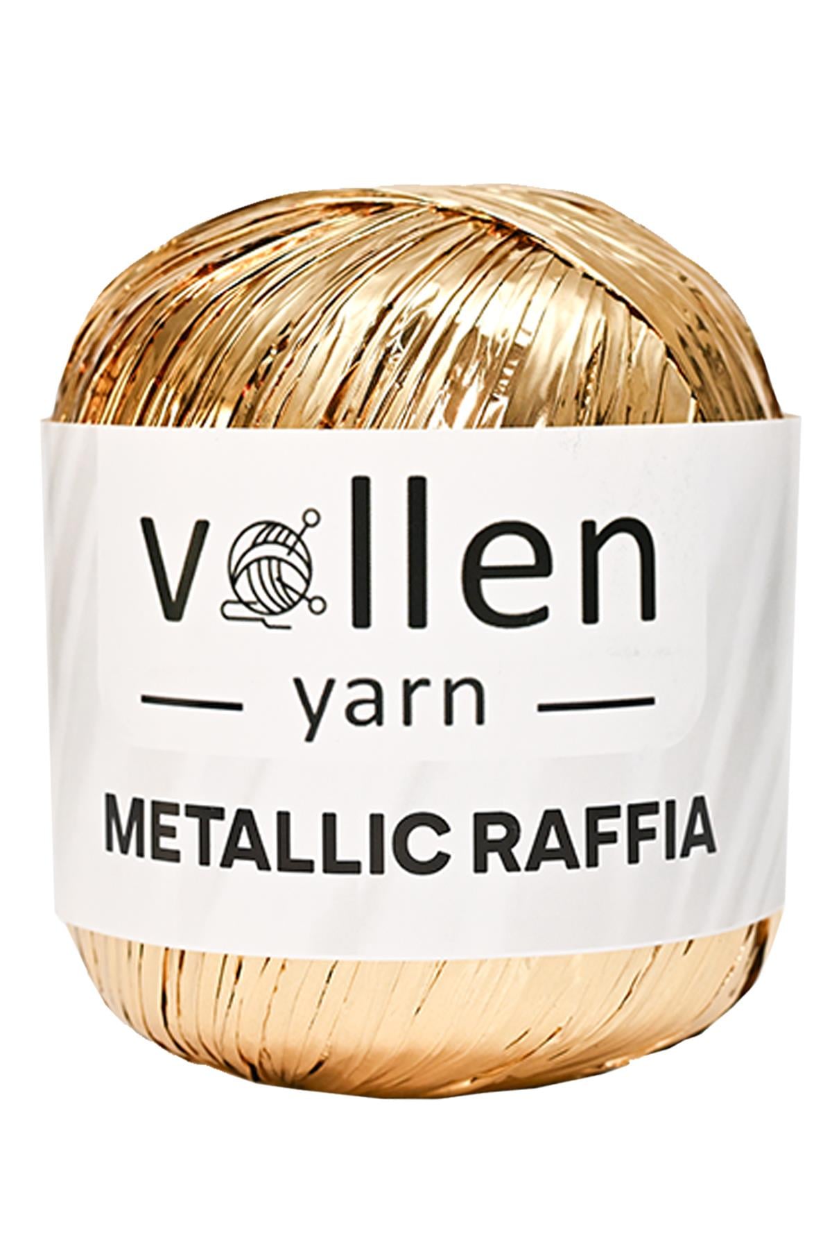 Vollen Yarn Premium Metalik Suni Rafya, Abiye Çanta İpi,Altın Sarısı