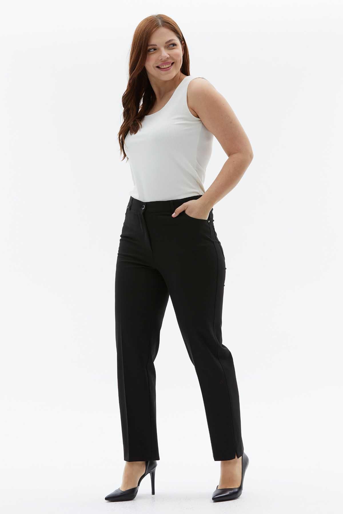 Büyük Beden Spor Cep Paçası Yırtmaçlı Pantolon  /  SİYAH