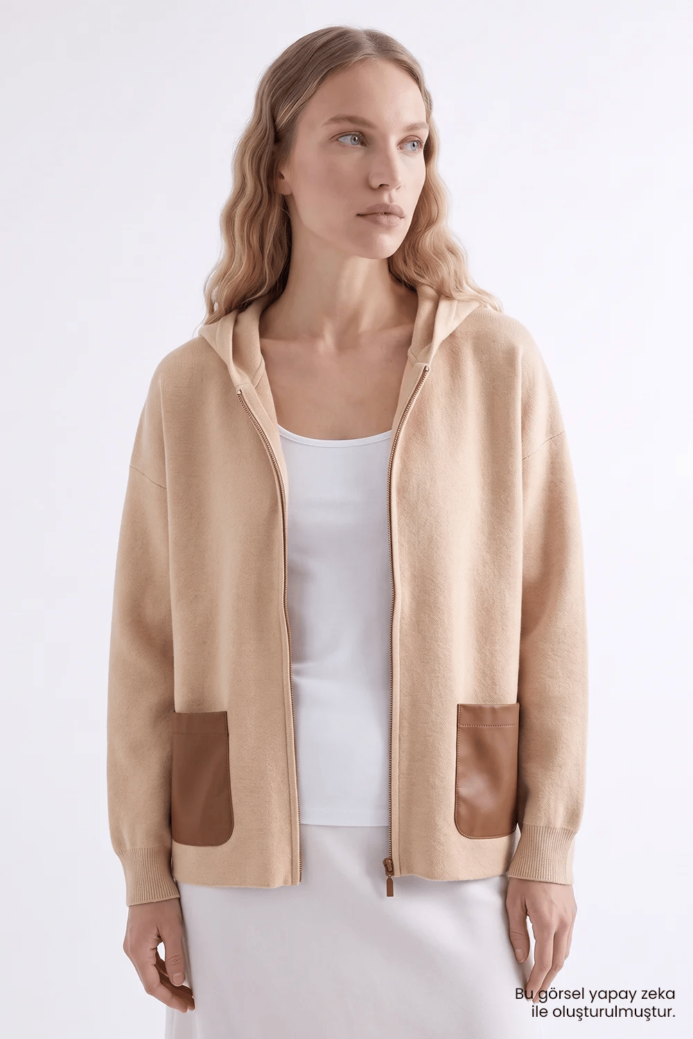 Exquise deri detaylı triko hırka