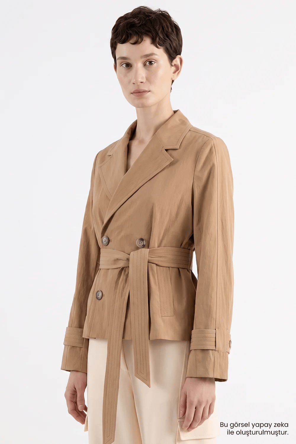 Exquise kemerli camel elbise