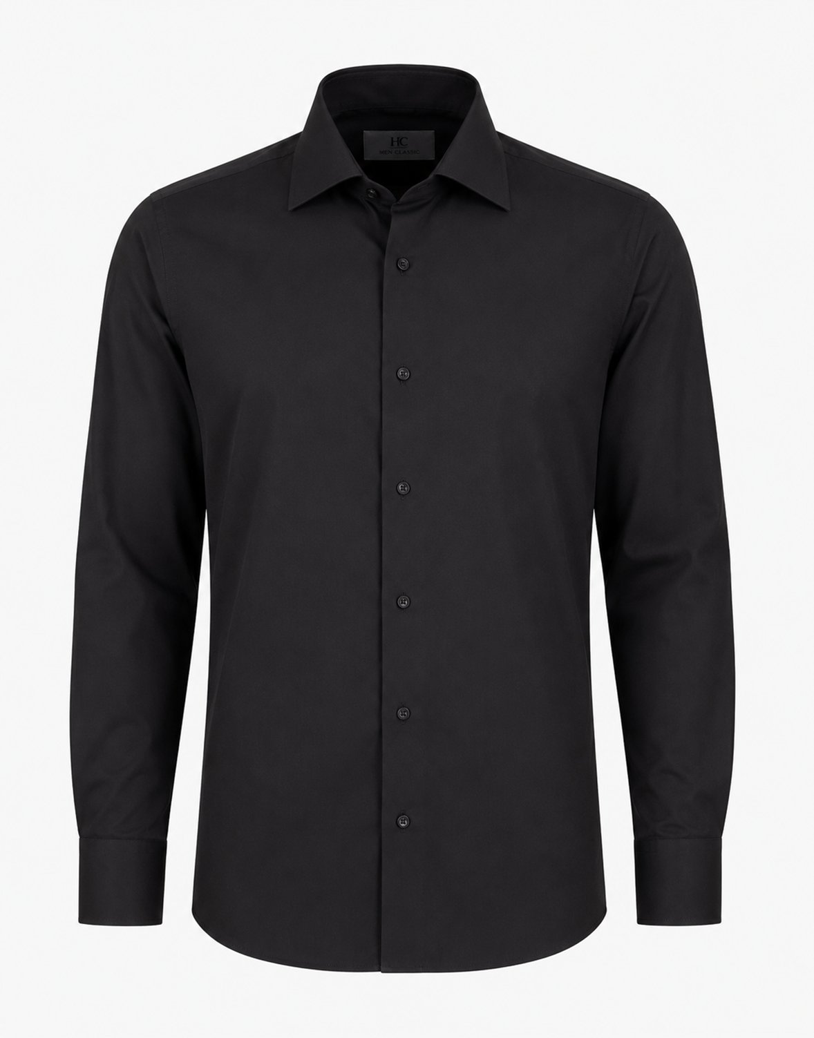 Erkek İtalyan Yaka Gabardin Pamuk Modern Fit Gömlek Siyah
