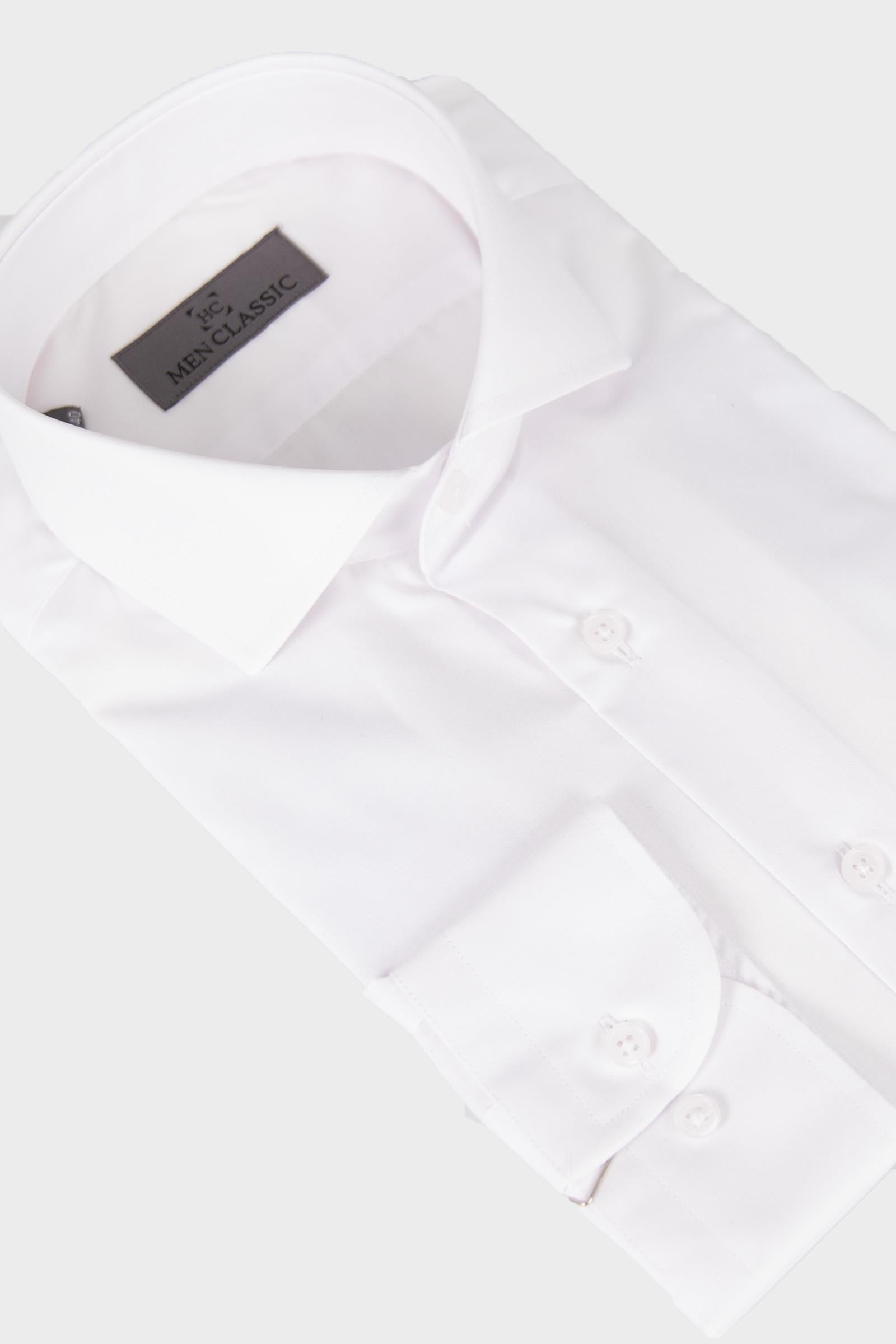 Erkek İtalyan Yaka Slim Fit Basic Gömlek Beyaz