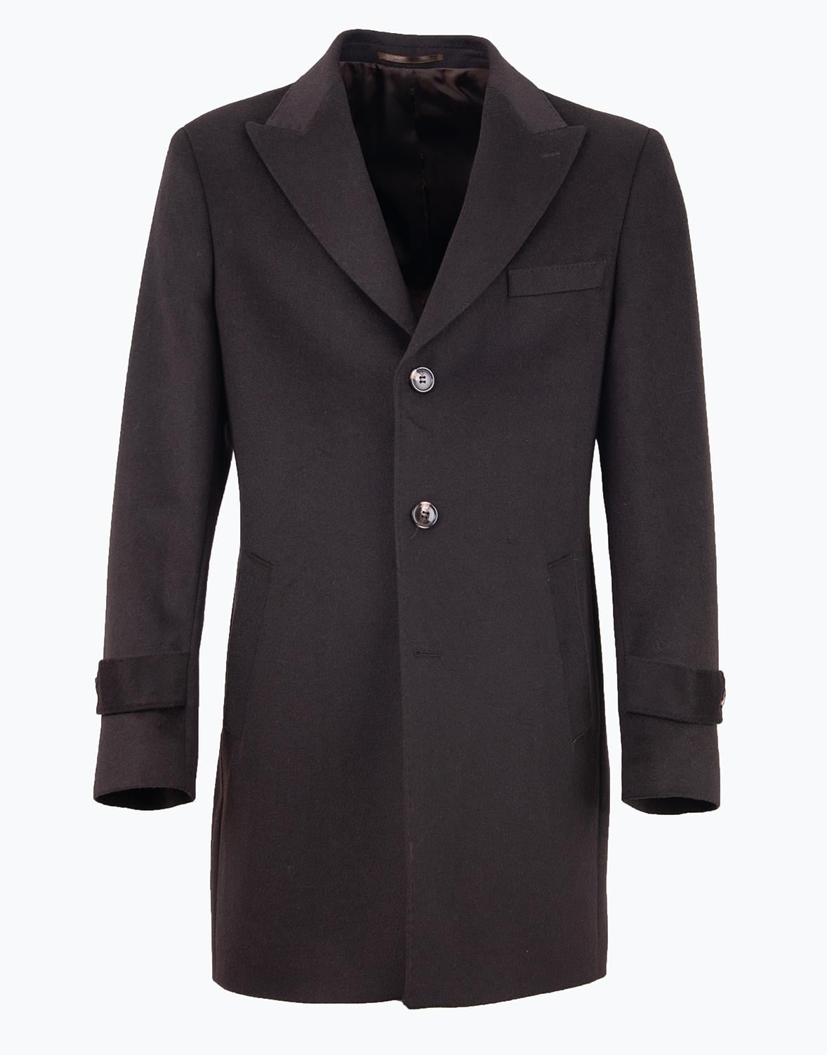 Erkek Kaban Klasik Sivri Yaka Modern Fit Yün Kahverengi