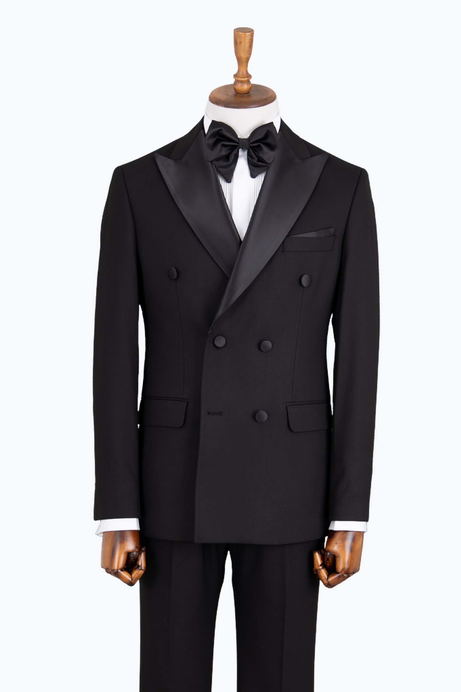 Erkek Saten Kırlangıç Yaka Kruvaze Smokin Damatlık Slim Fit Siyah