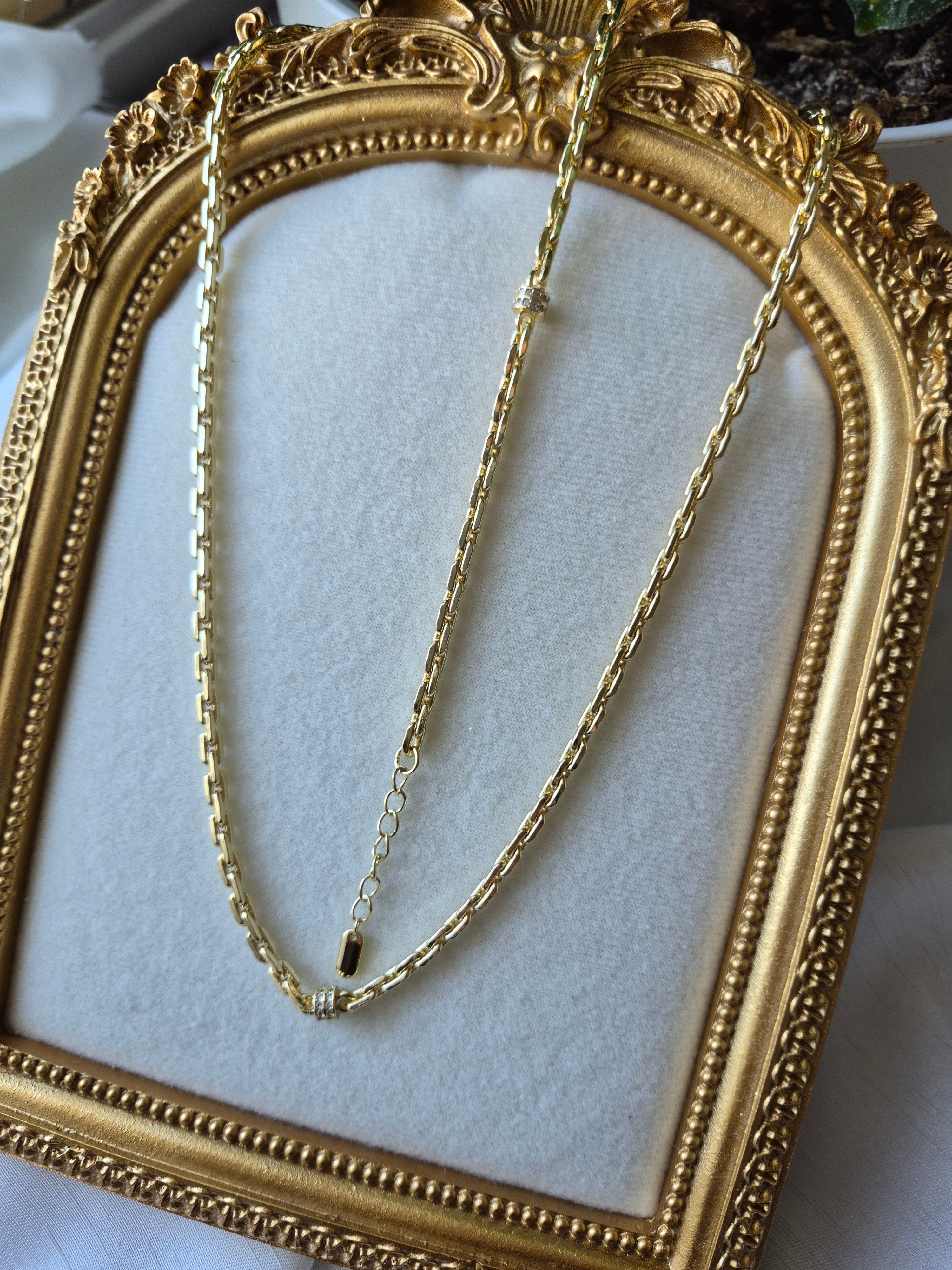 14k mini taşlı zincir set
