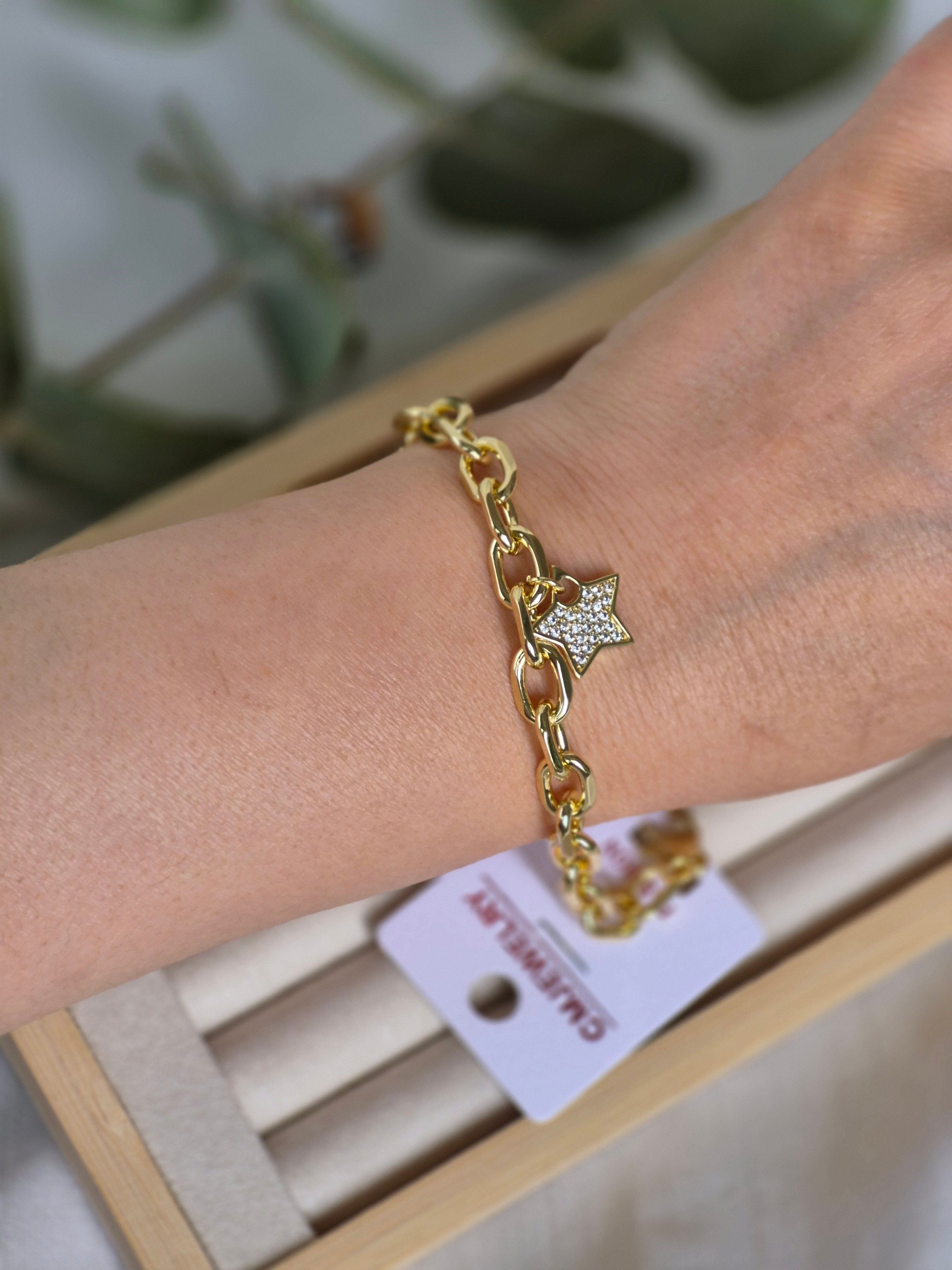 14k Taşlı yıldız charm bleklik