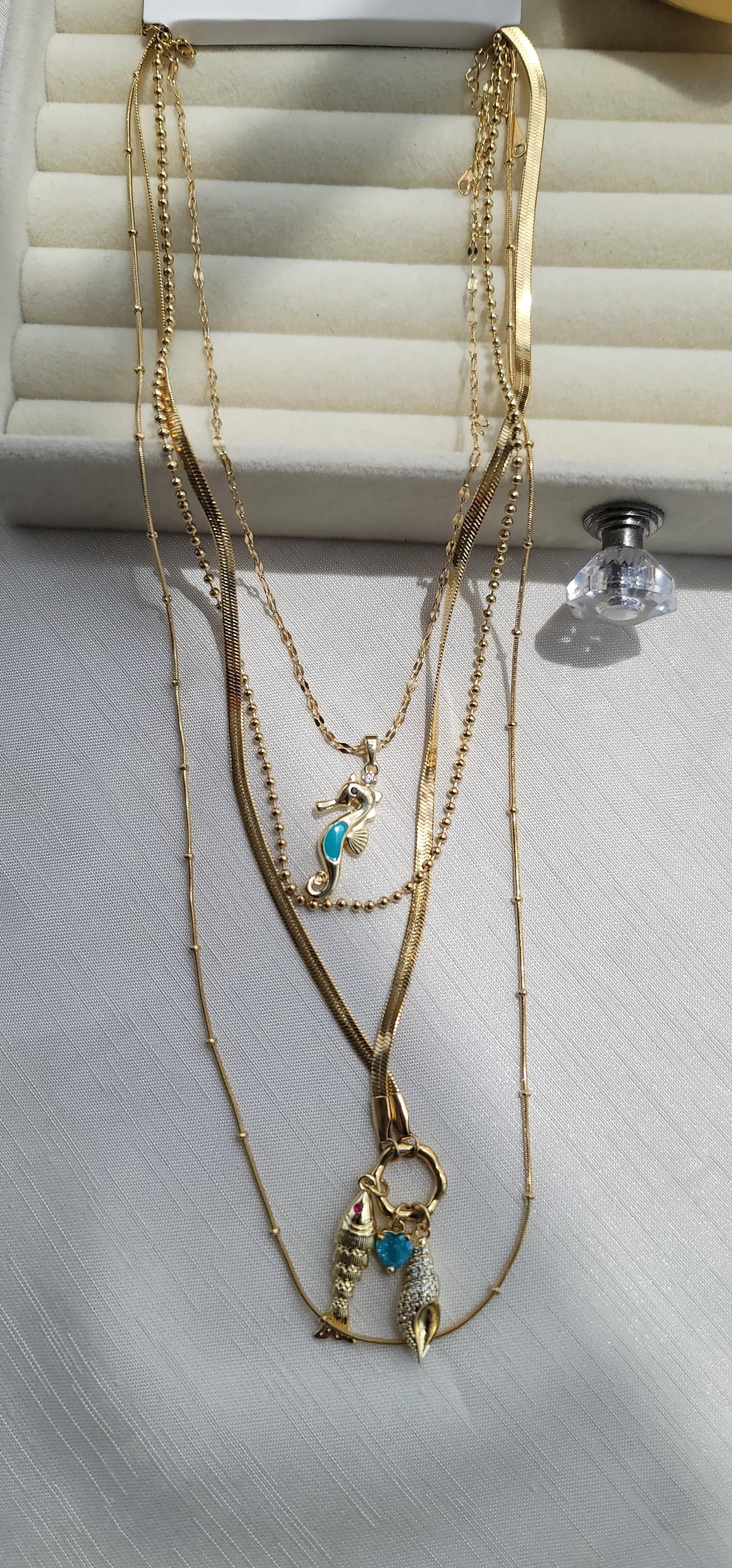 Gold deniz atı detaylı çoklu kolye