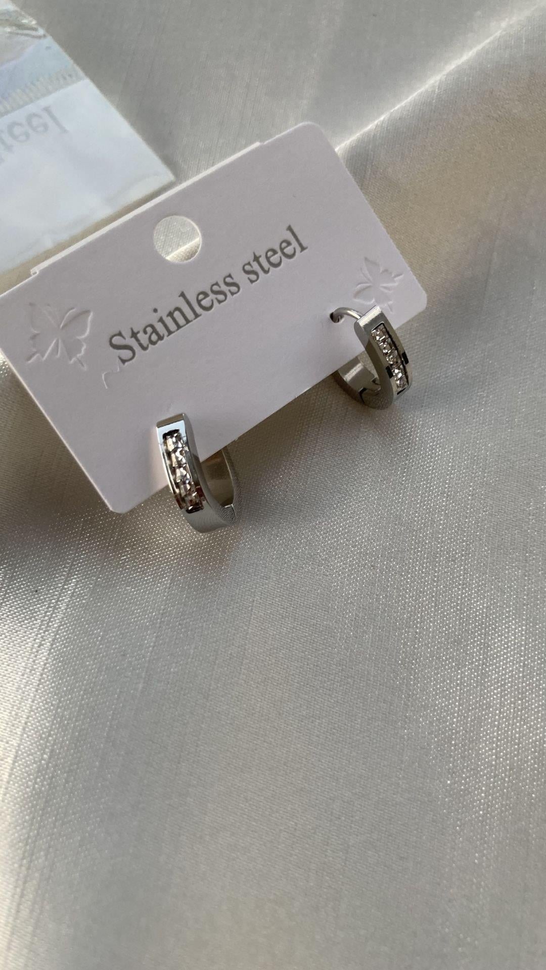 Silver Gömme taşlı oval küpe