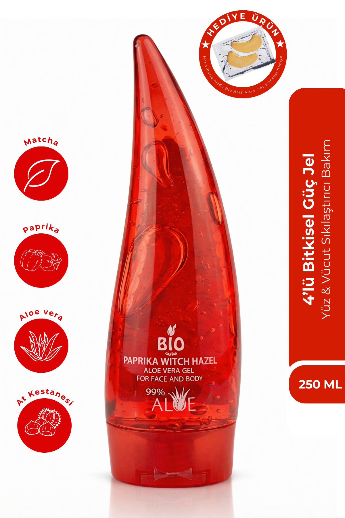 Bio AsiaBio Asia 4’lü Bitkisel Güç Jel – Aloe Vera + Matcha + At Kestanesi + Paprika Yüz & Vücut Sıkılaştırıcı 250 ml