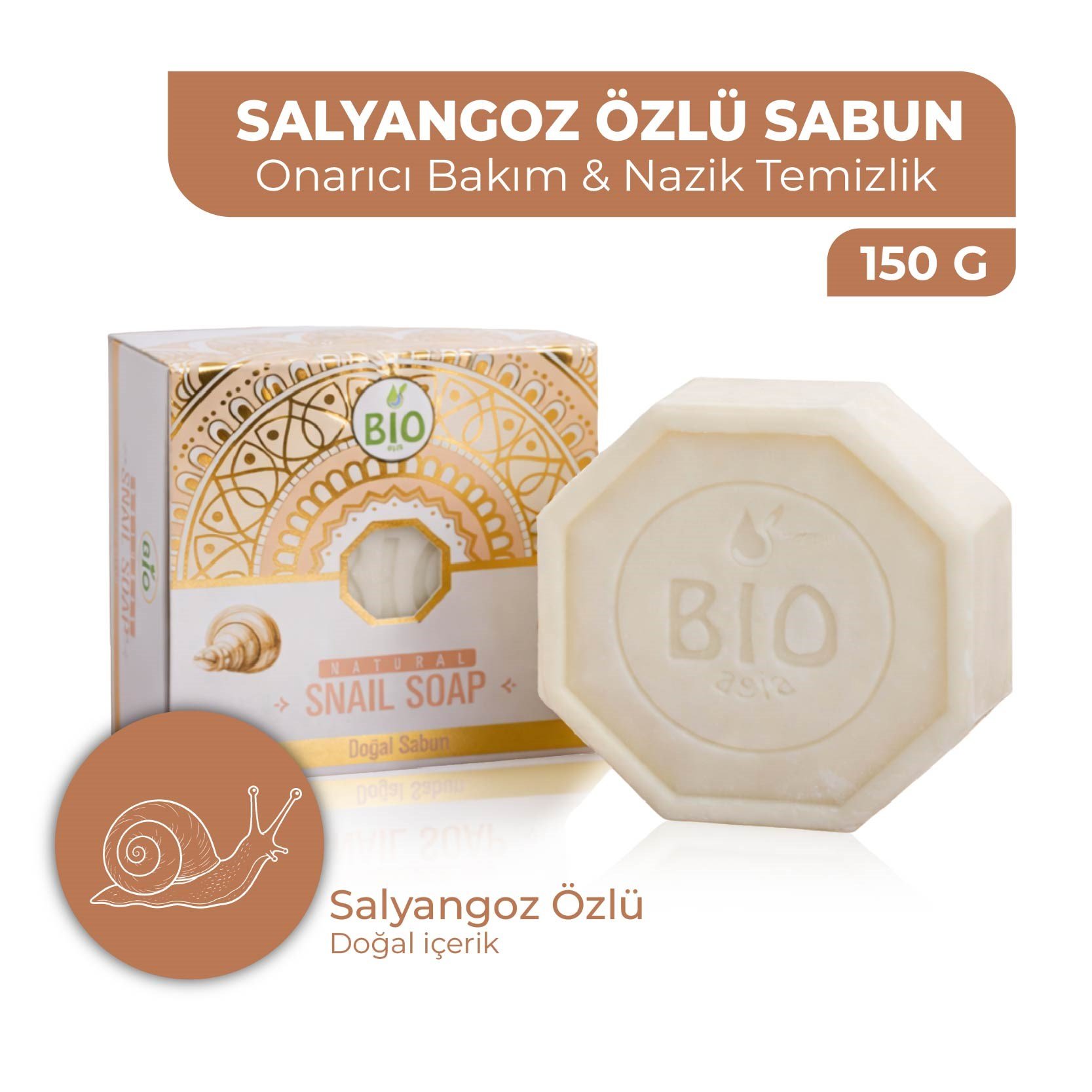 Bio AsiaBio Asia Salyangoz Özlü Onarıcı Sabun – Cilt Yenileyici, Leke Görünümü Azaltıcı Sabun 150 gr