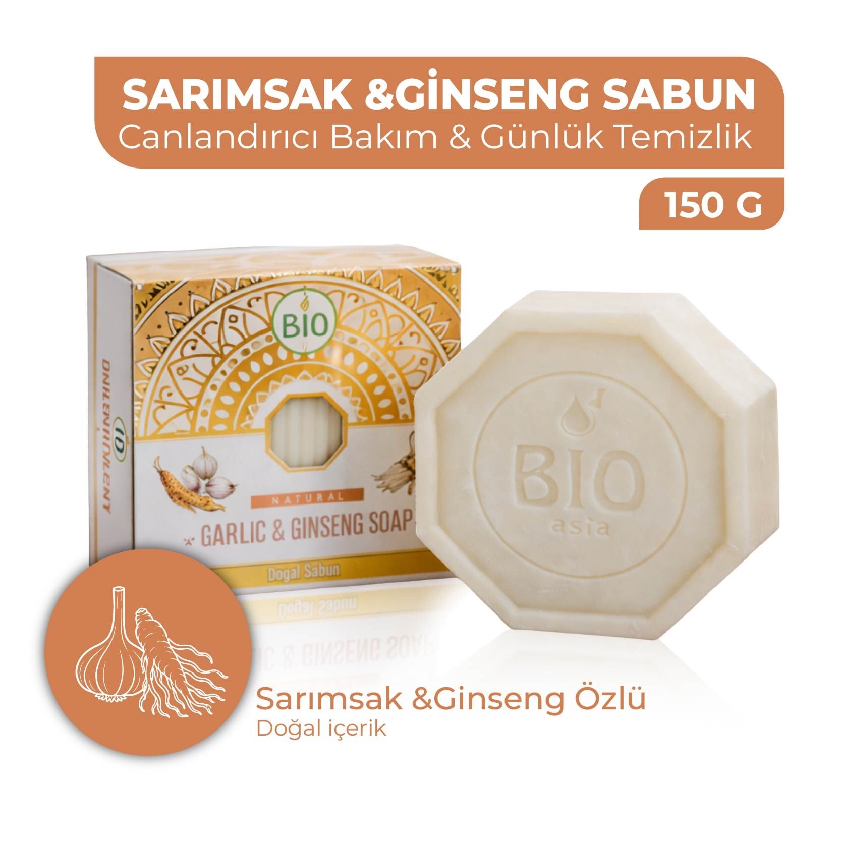 Bio AsiaBio Asia Sarımsak + Ginseng Sabunu – Saç Dökülmesi Karşıtı Güçlendirici Özlü Sabun 150 gr
